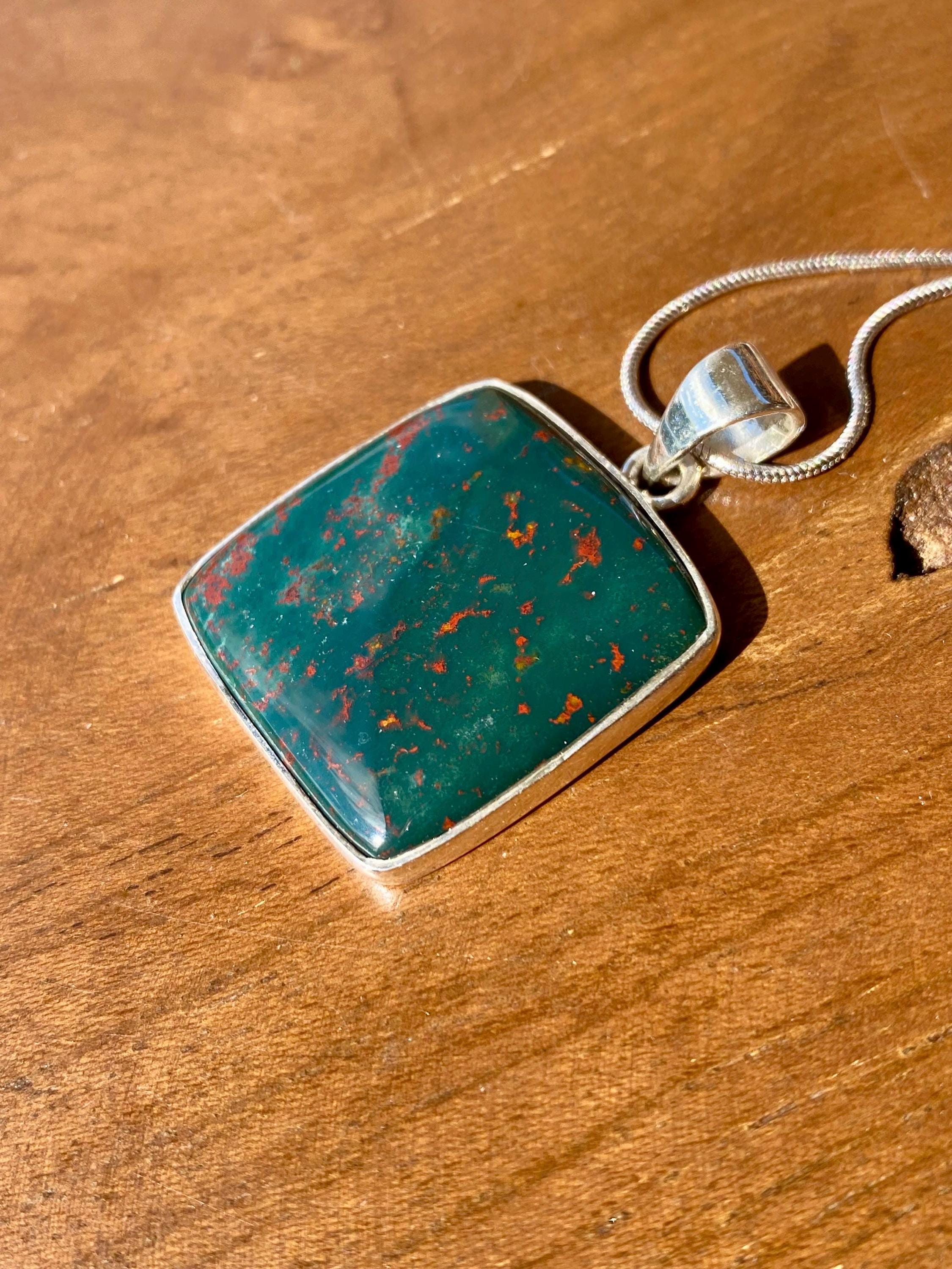 Square African Dragon Bloodstone 925 Sterling Silver Pendant