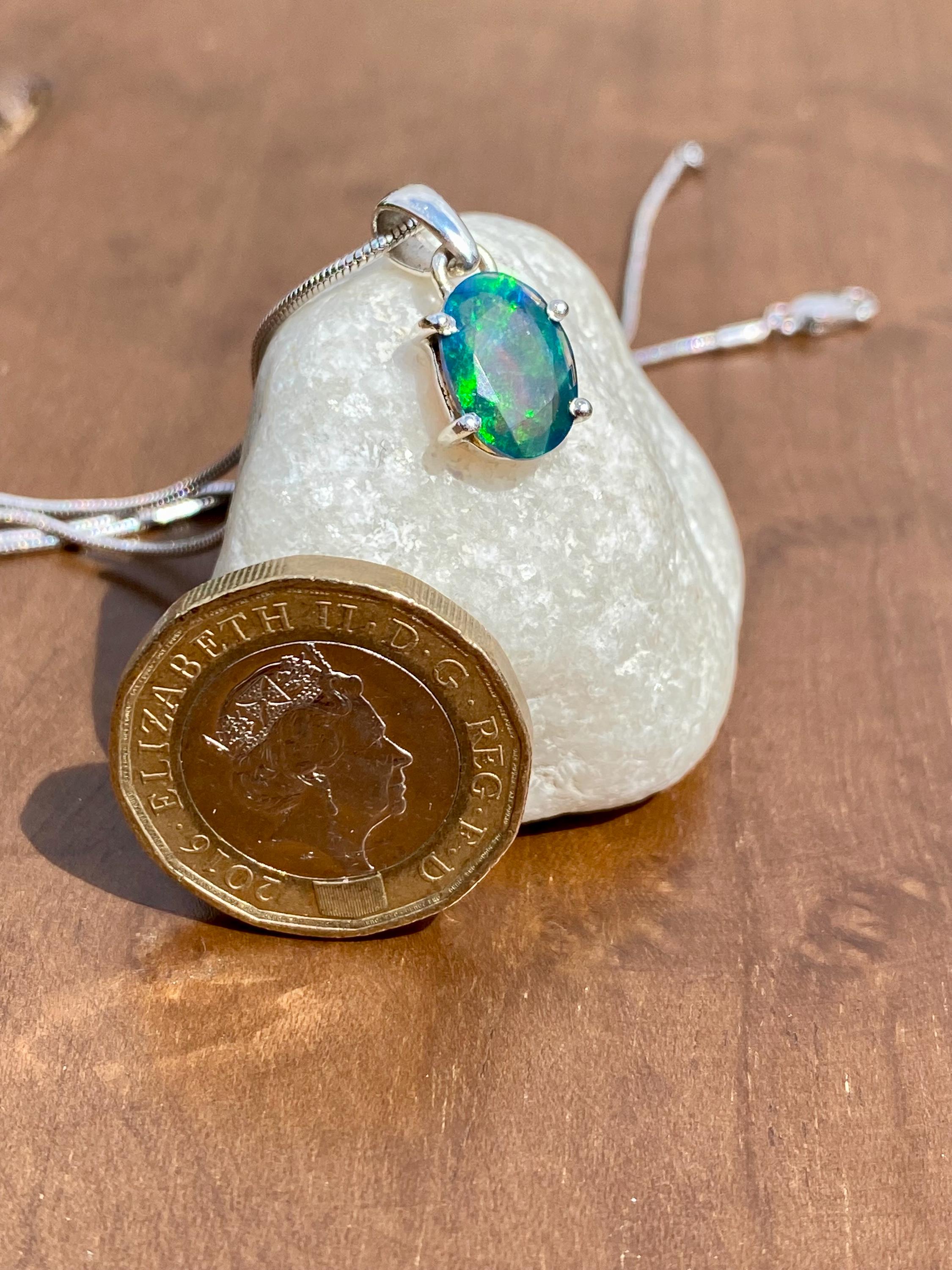 Oval Black Opal, Ethiopian Chalama Opal 925 Sterling Silver Pendant