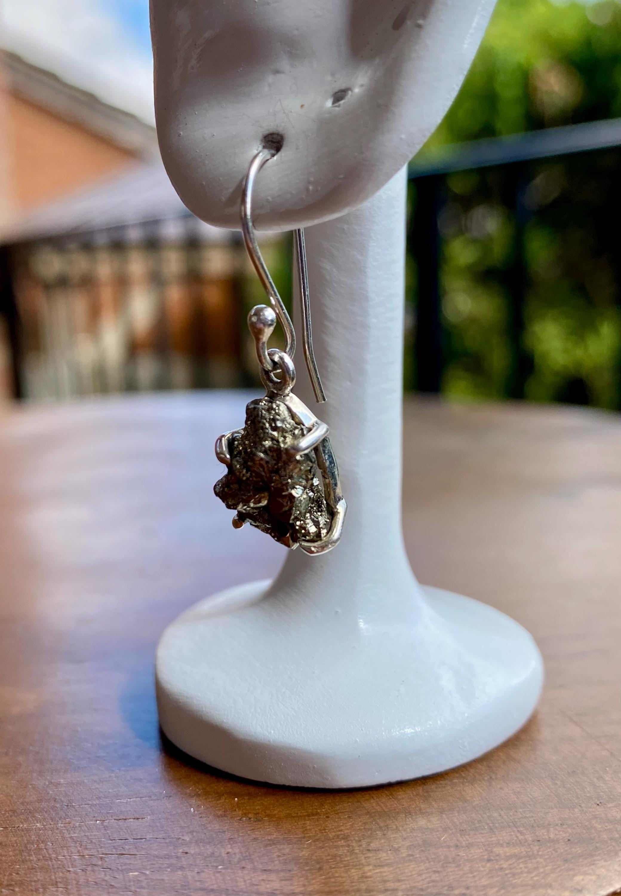 Hexagon cut Pyrite Druzy 925 Sterling Silver Dangle Earrings