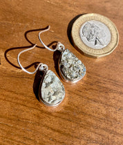 Teardrop Pyrite Druzy 925 Sterling Silver Dangle Earrings