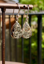 Teardrop Pyrite Druzy 925 Sterling Silver Dangle Earrings