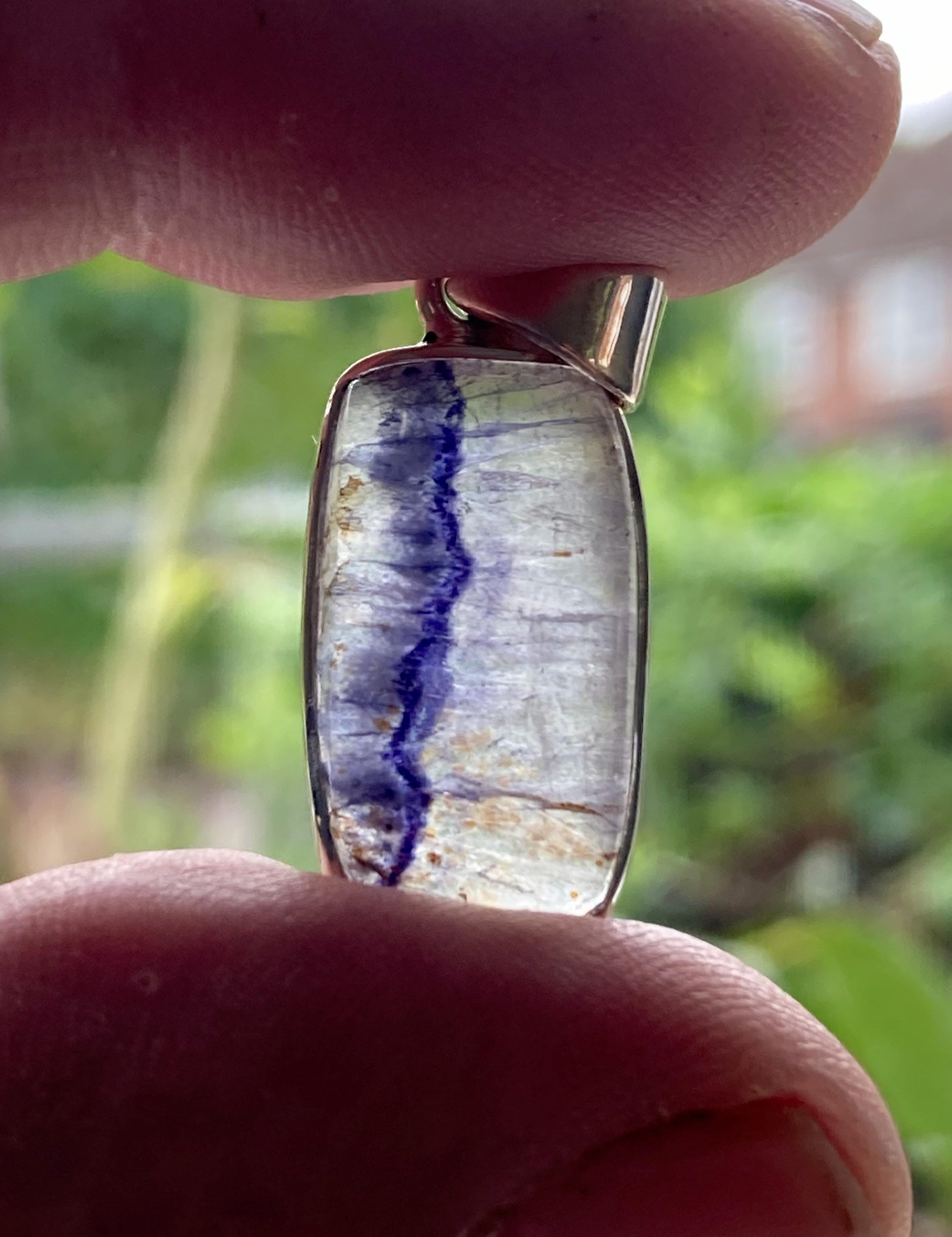 Blue John Sterling Silver Rectangular Pendant