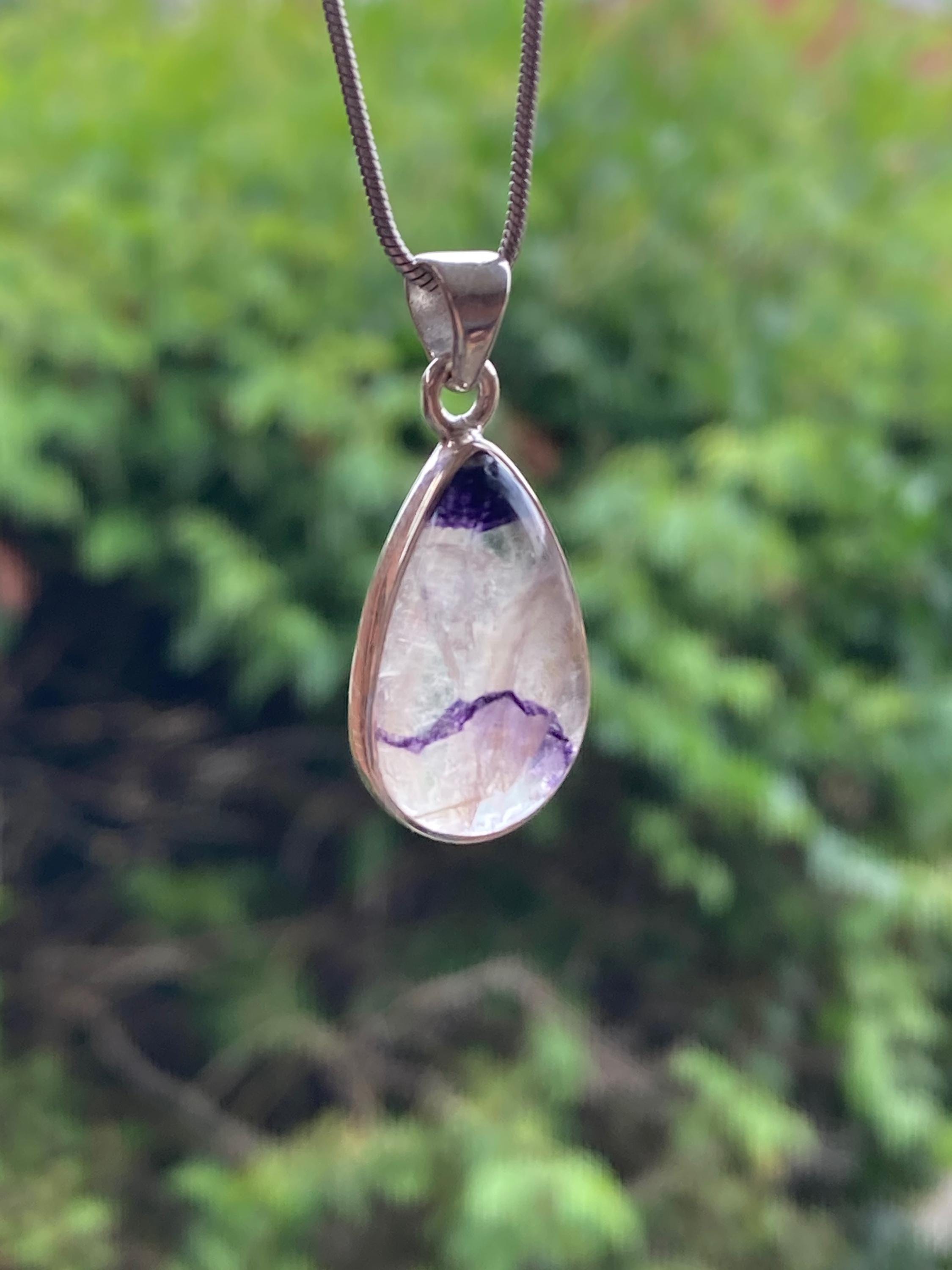 Blue John Silver Teardrop Pendant - Extremely Rare