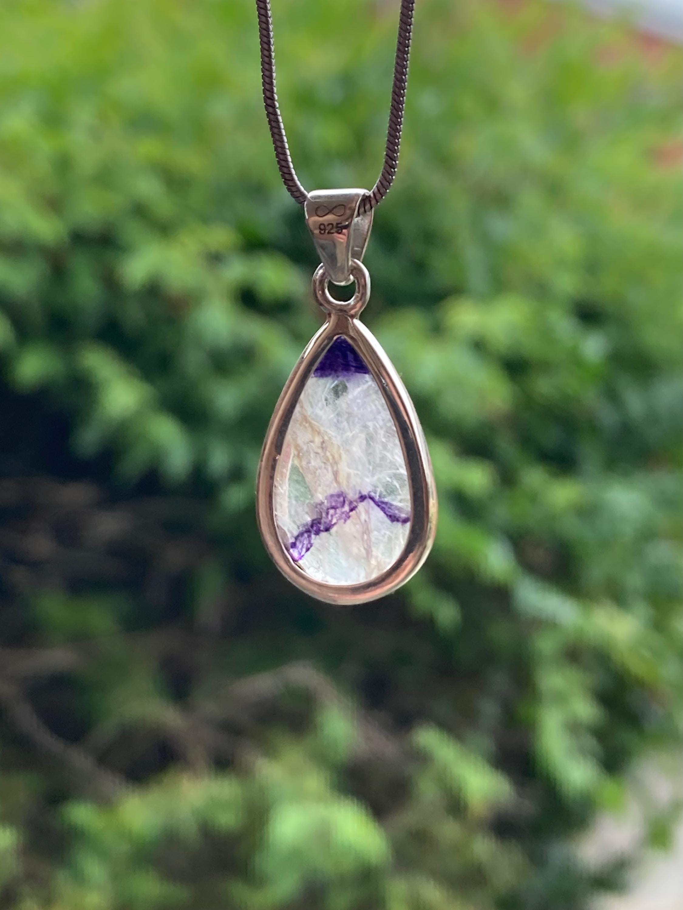 Blue John Silver Teardrop Pendant - Extremely Rare