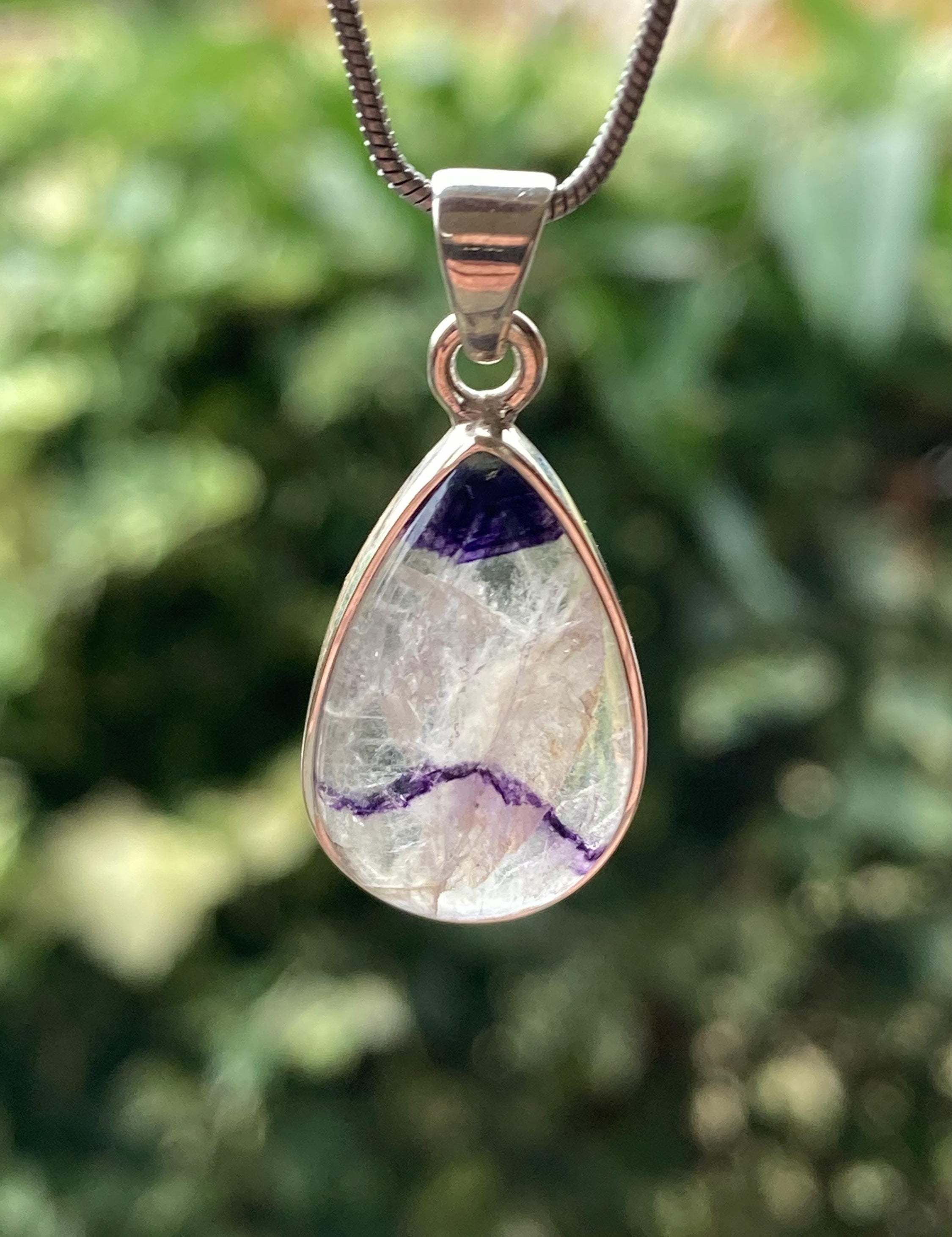 Blue John Silver Teardrop Pendant - Extremely Rare