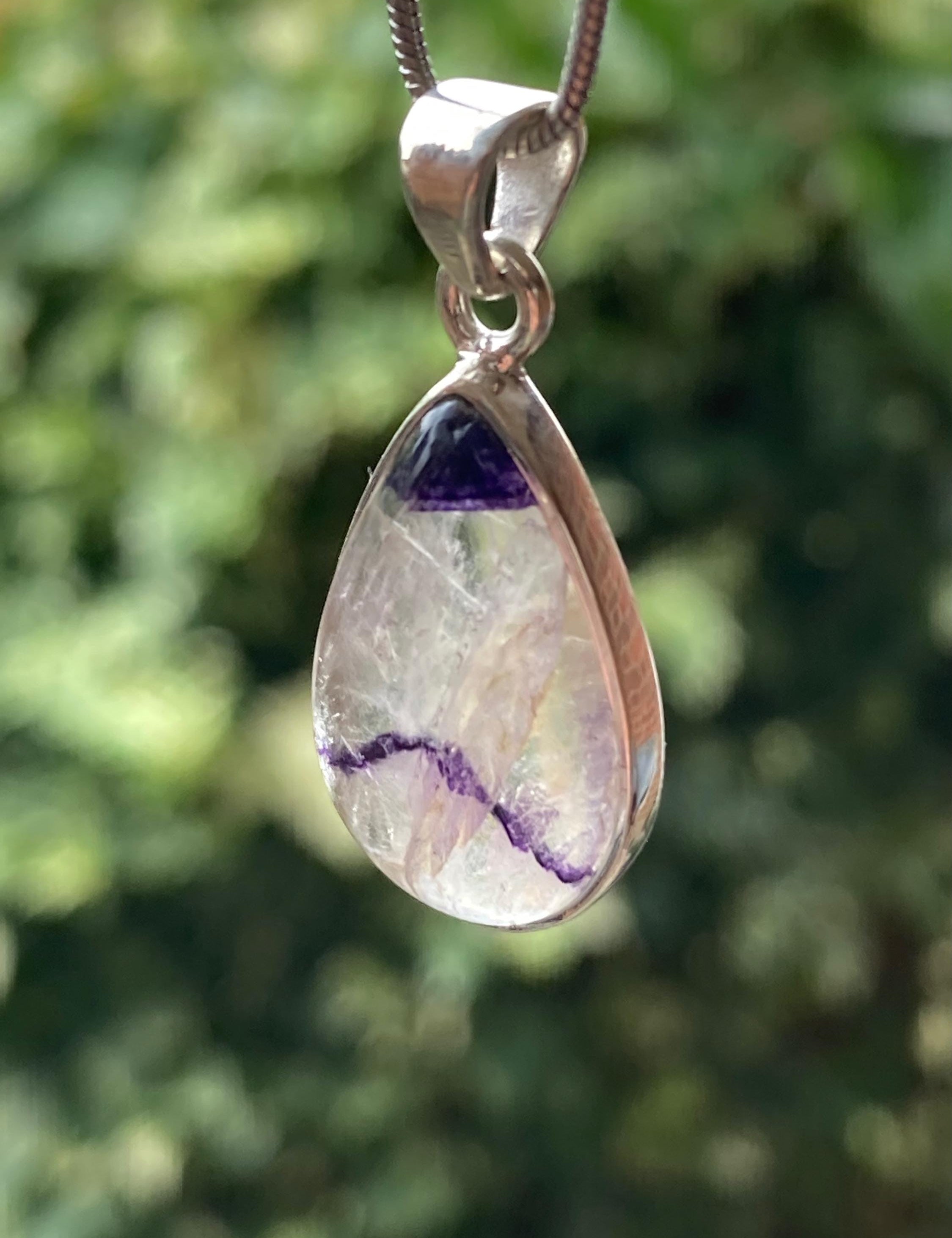 Blue John Silver Teardrop Pendant - Extremely Rare