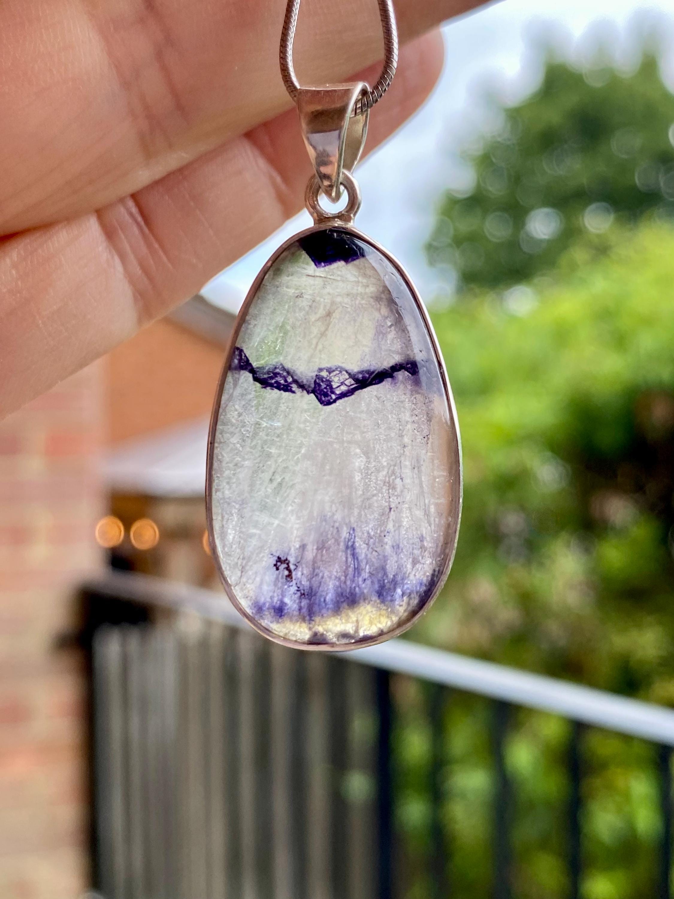 Blue John Silver Teardrop Pendant - Extremely Rare