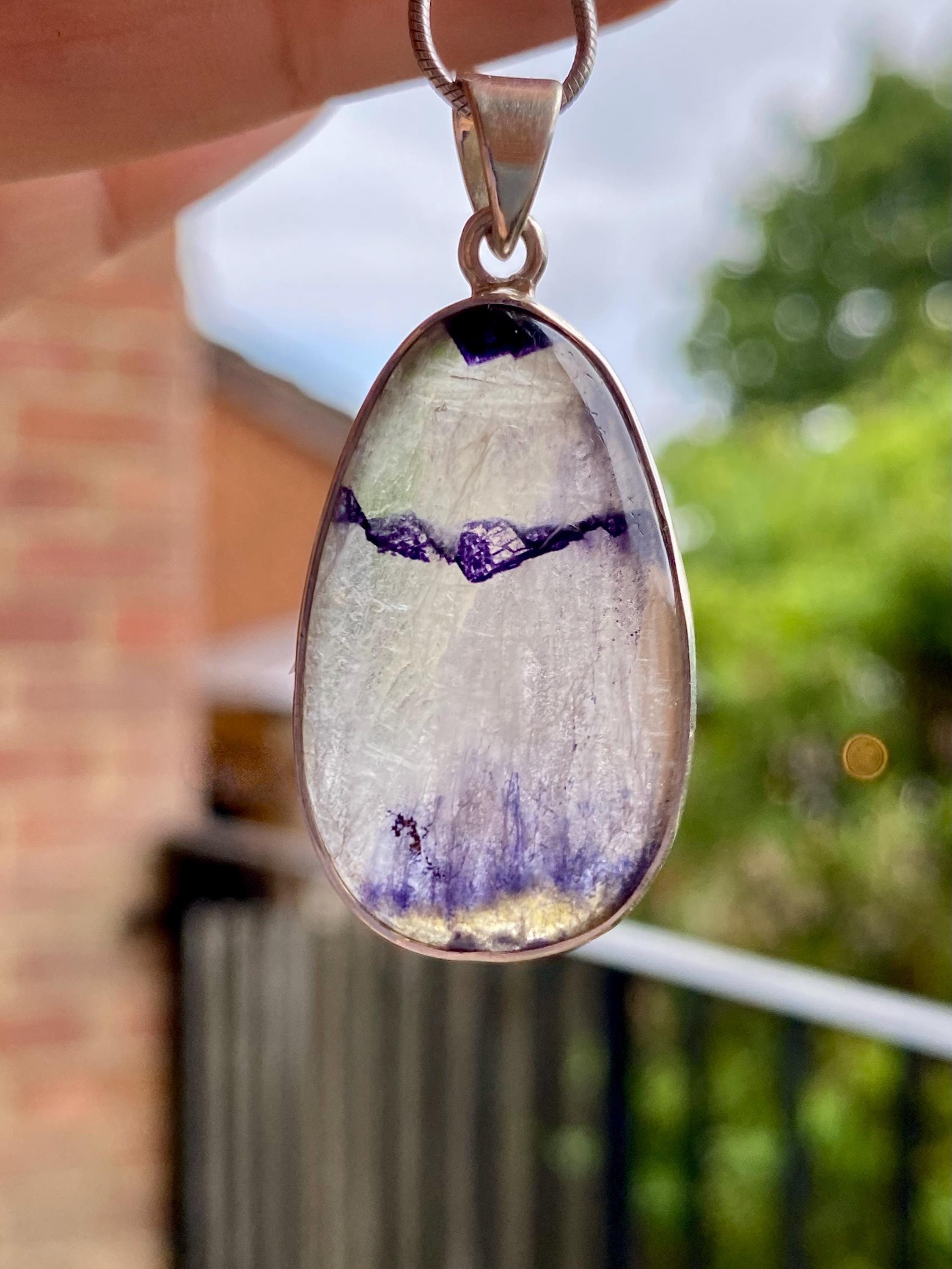 Blue John Silver Teardrop Pendant - Extremely Rare