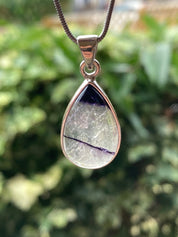 Blue John Silver Teardrop Pendant - Extremely Rare