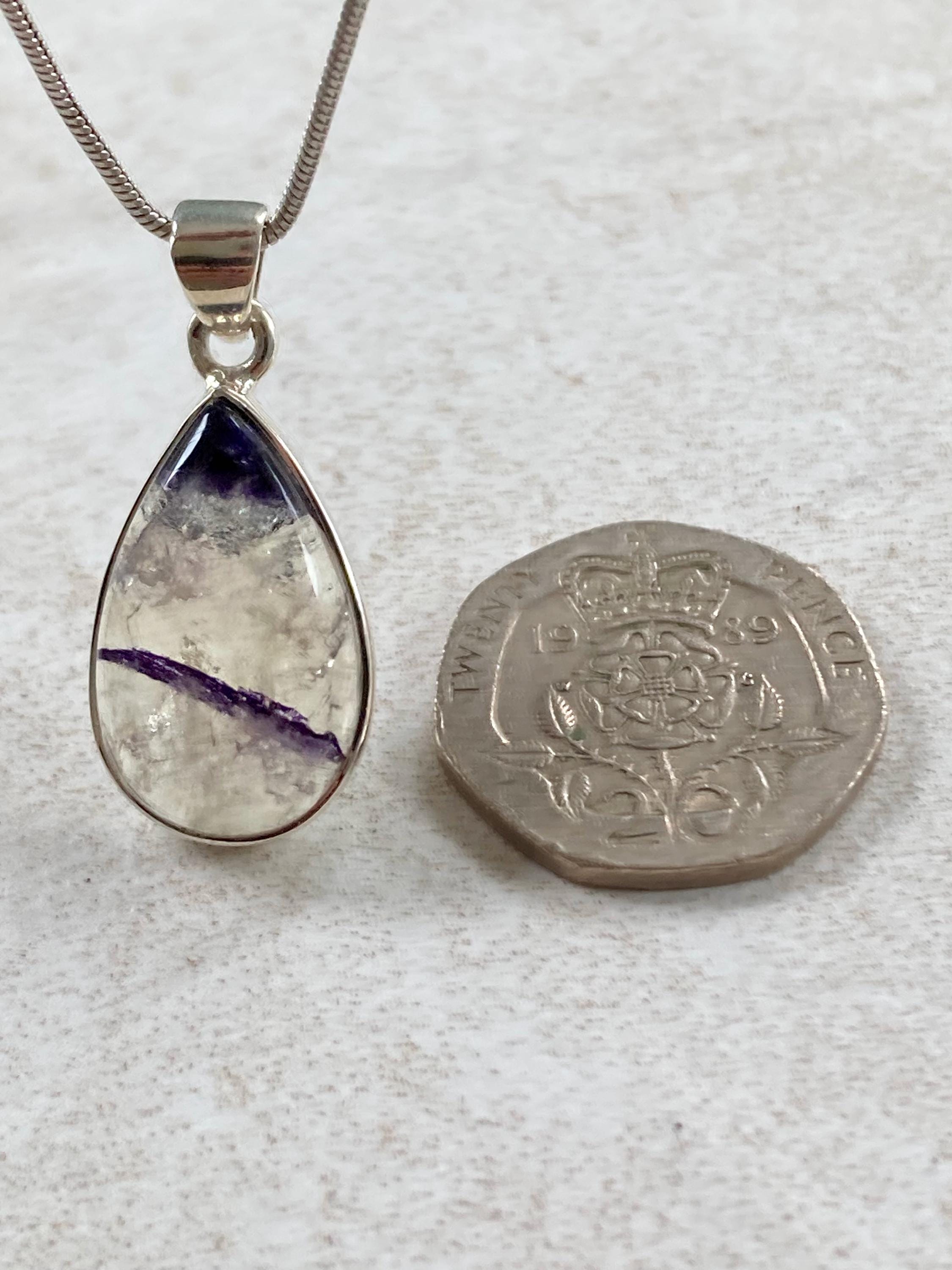 Blue John Silver Teardrop Pendant - Extremely Rare