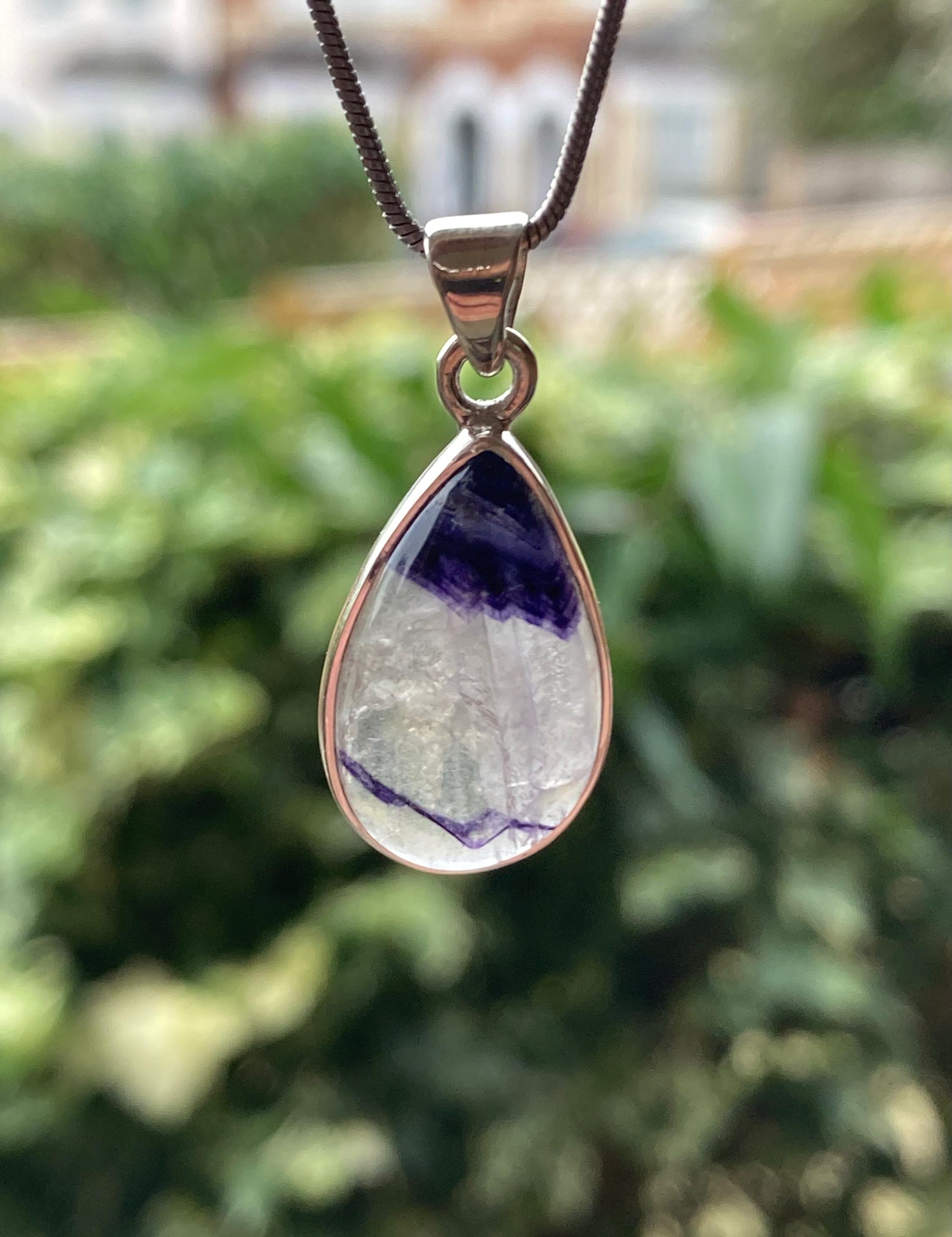 Blue John Silver Teardrop Pendant - Extremely Rare