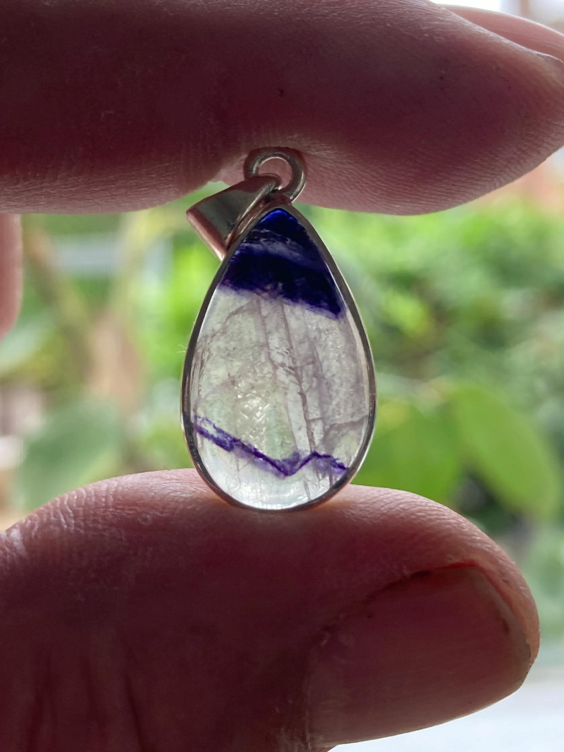 Blue John Silver Teardrop Pendant - Extremely Rare