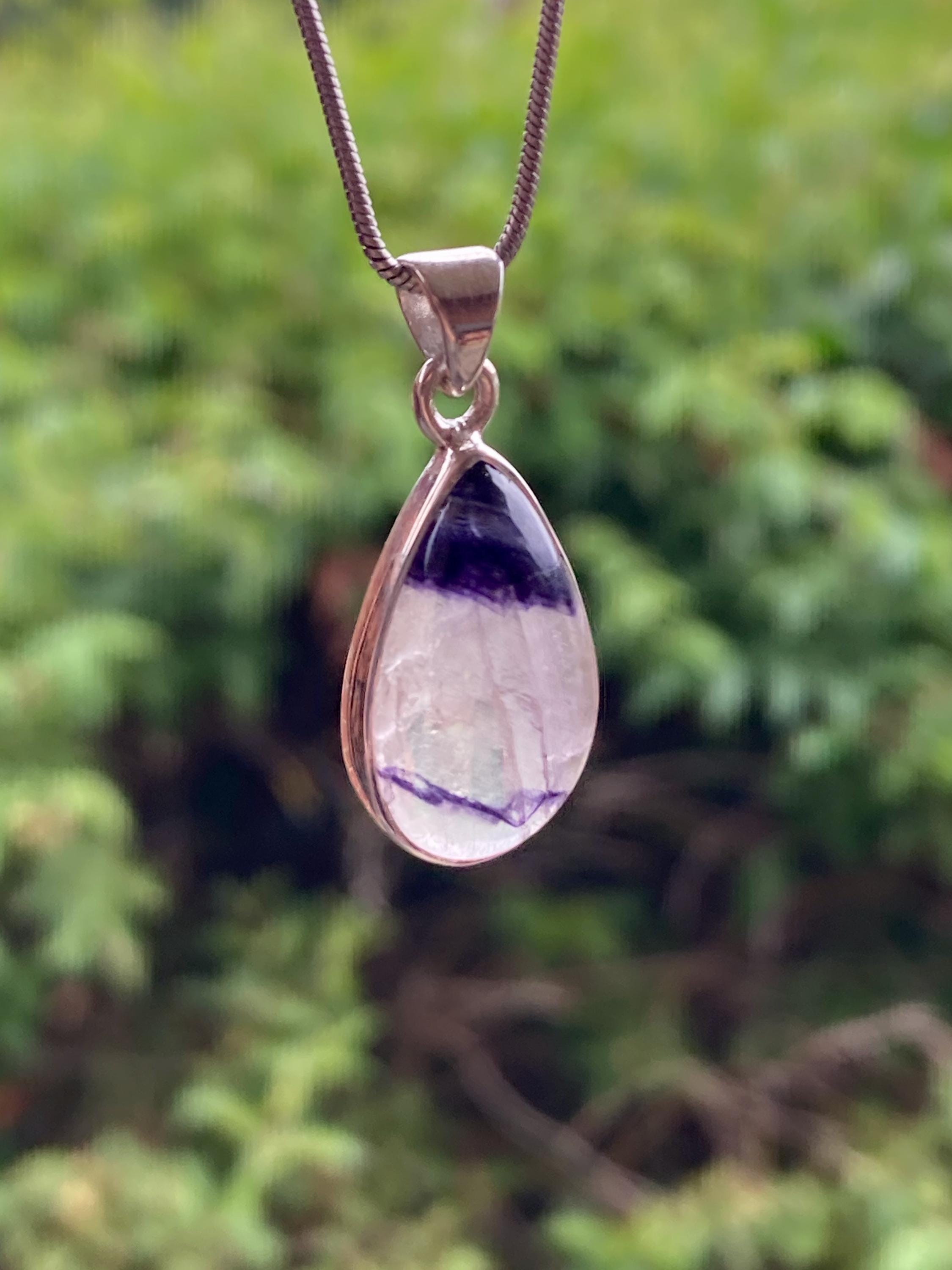 Blue John Silver Teardrop Pendant - Extremely Rare