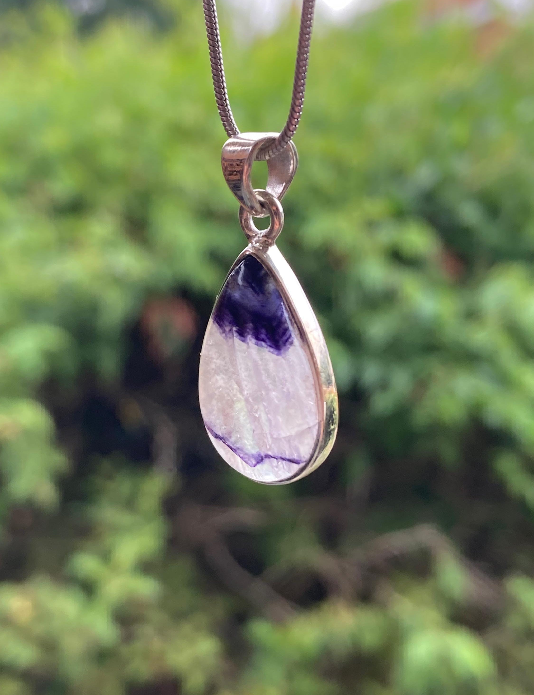 Blue John Silver Teardrop Pendant - Extremely Rare