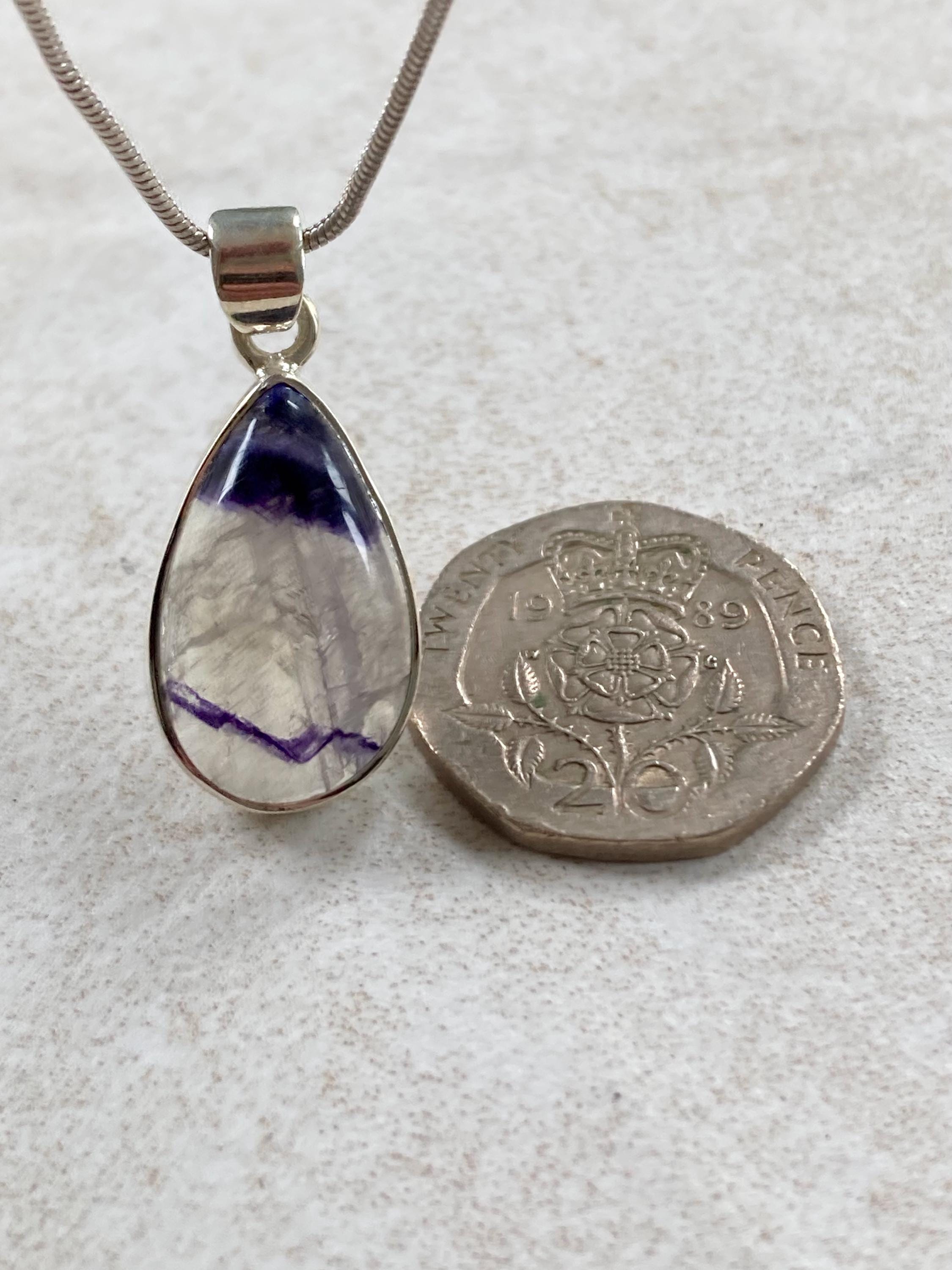 Blue John Silver Teardrop Pendant - Extremely Rare