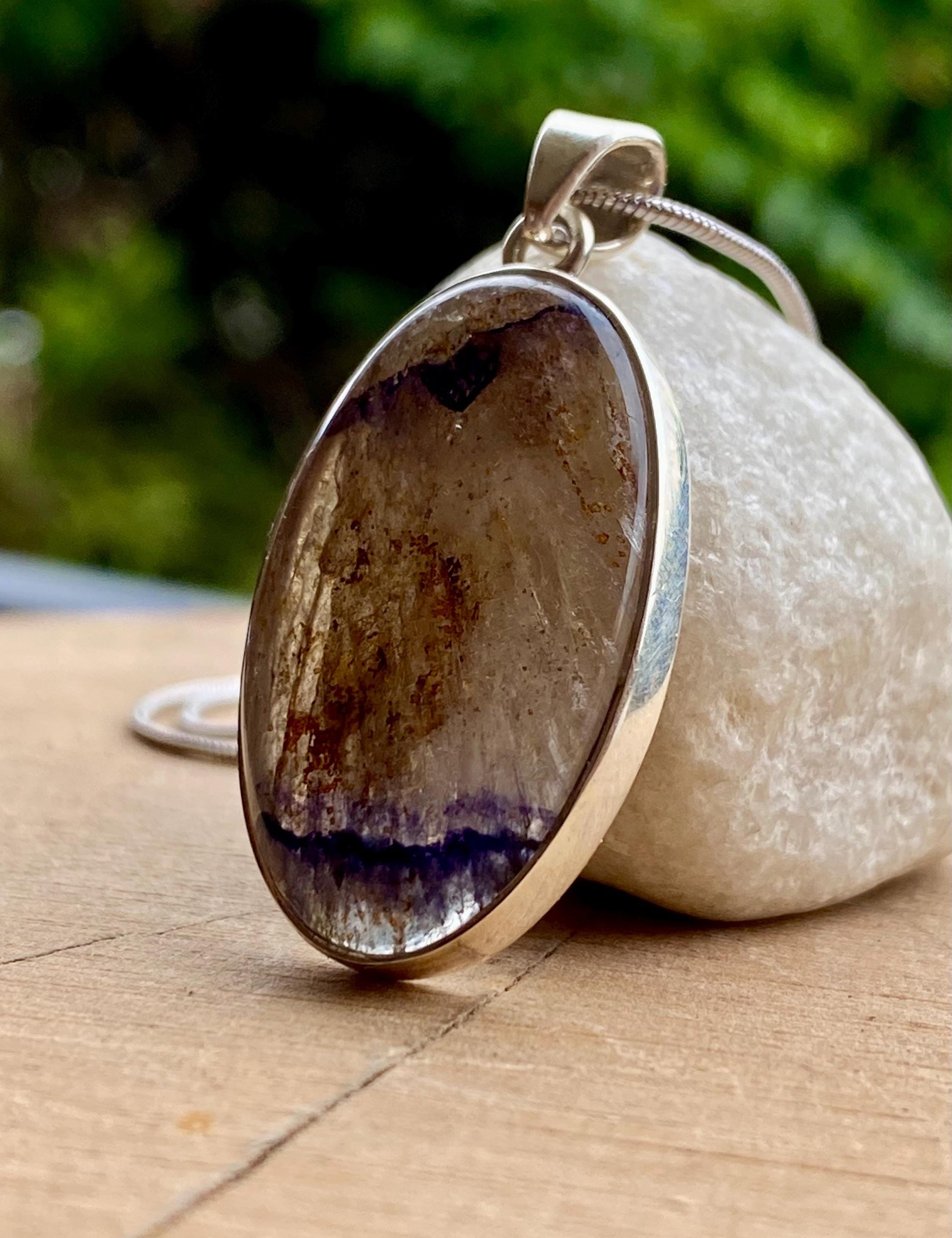 Oval Blue John 925 Sterling Silver Pendant