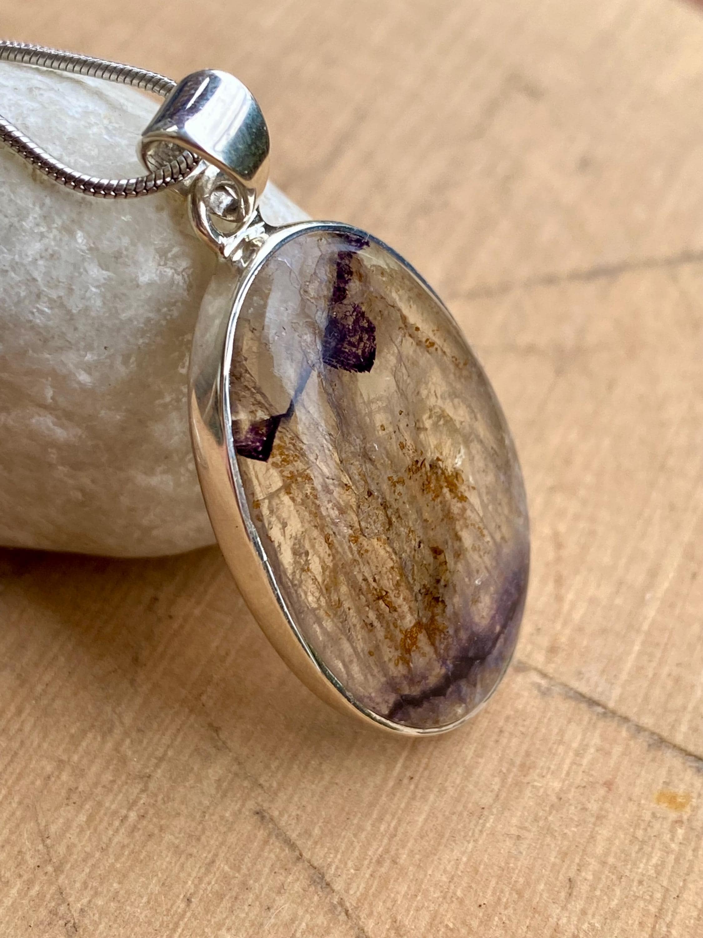 Oval Blue John 925 Sterling Silver Pendant