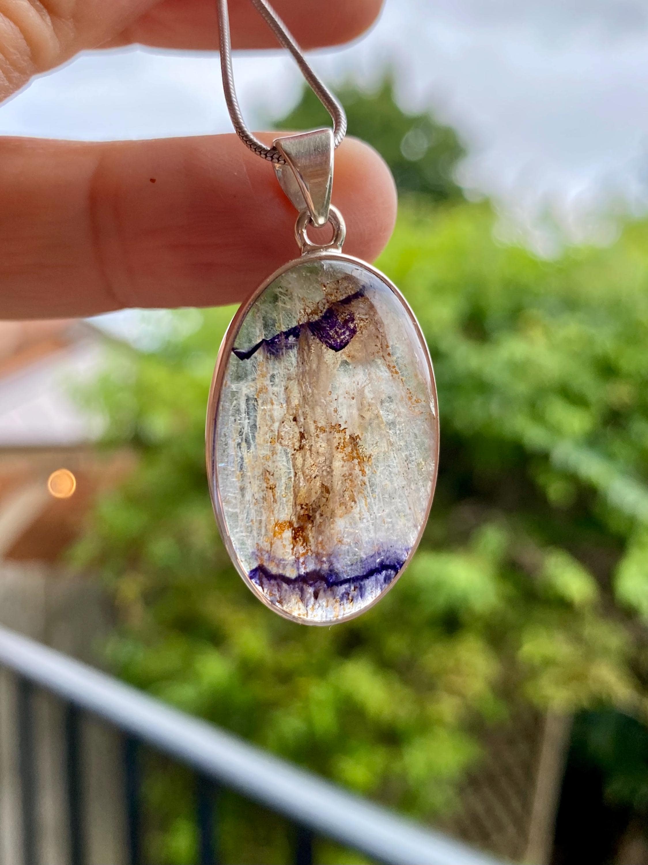 Oval Blue John 925 Sterling Silver Pendant