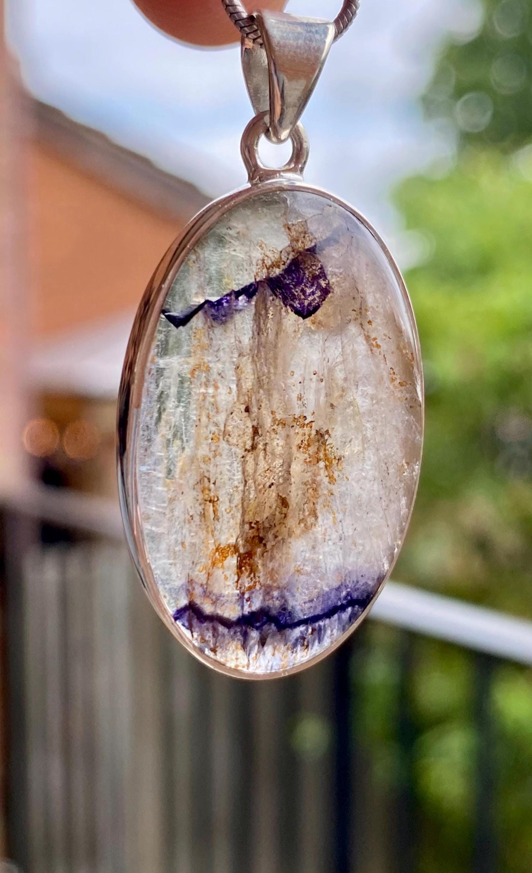 Oval Blue John 925 Sterling Silver Pendant