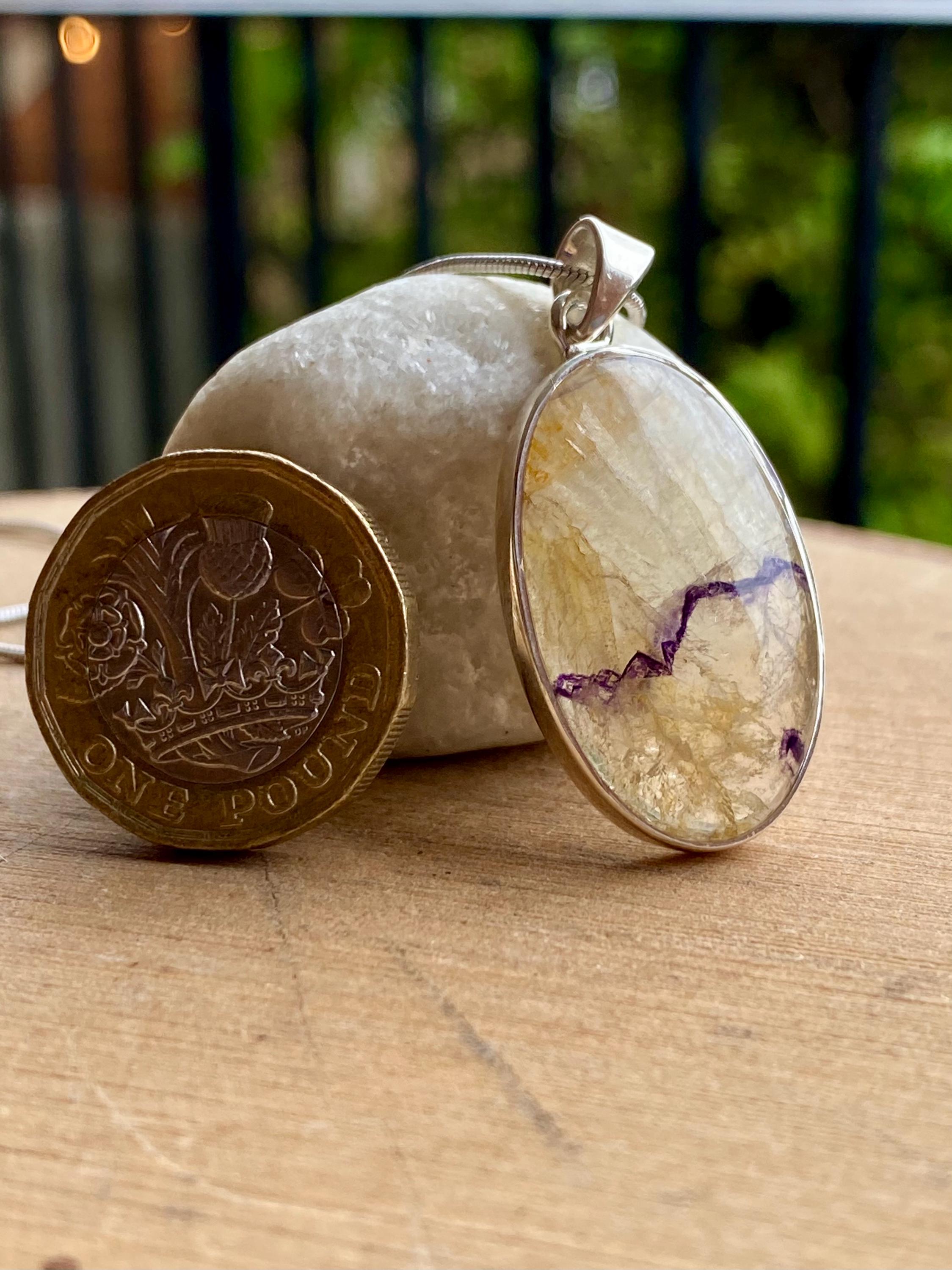 Blue John Silver Oval Pendant