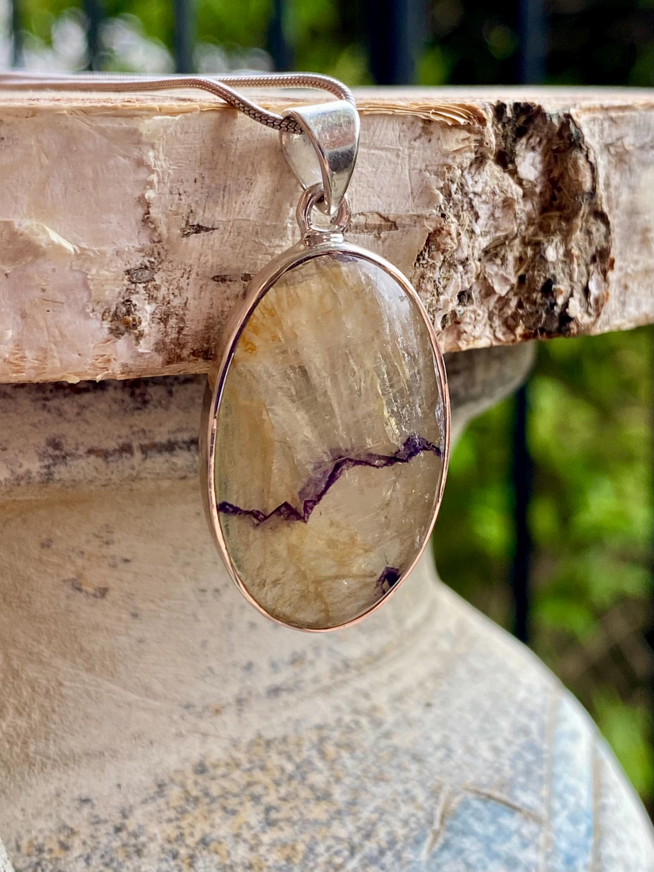 Blue John Silver Oval Pendant