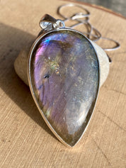 Rare Inverted Teardrop Purple Labradorite 925 Silver Pendant