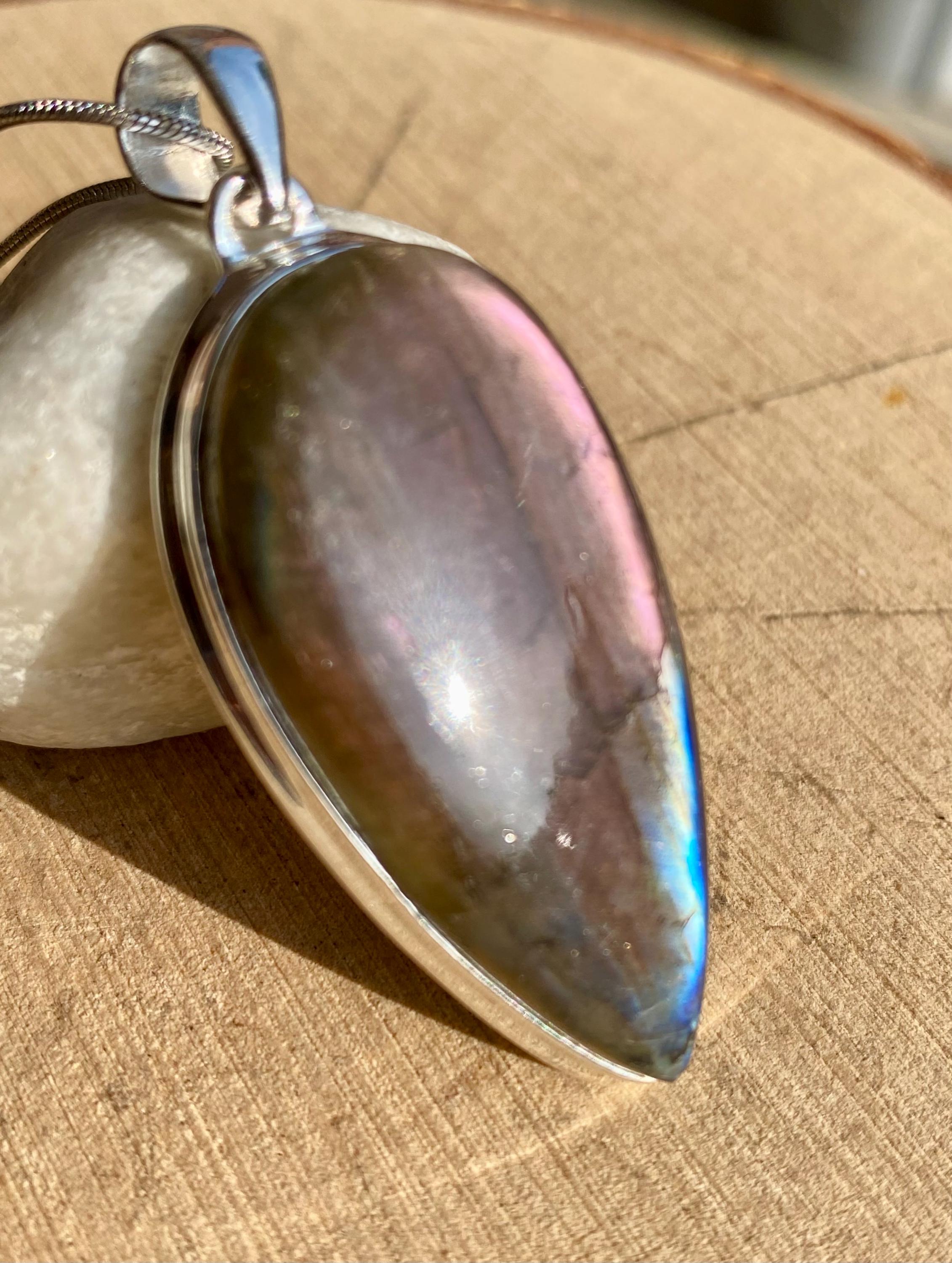 Rare Inverted Teardrop Purple Labradorite 925 Silver Pendant