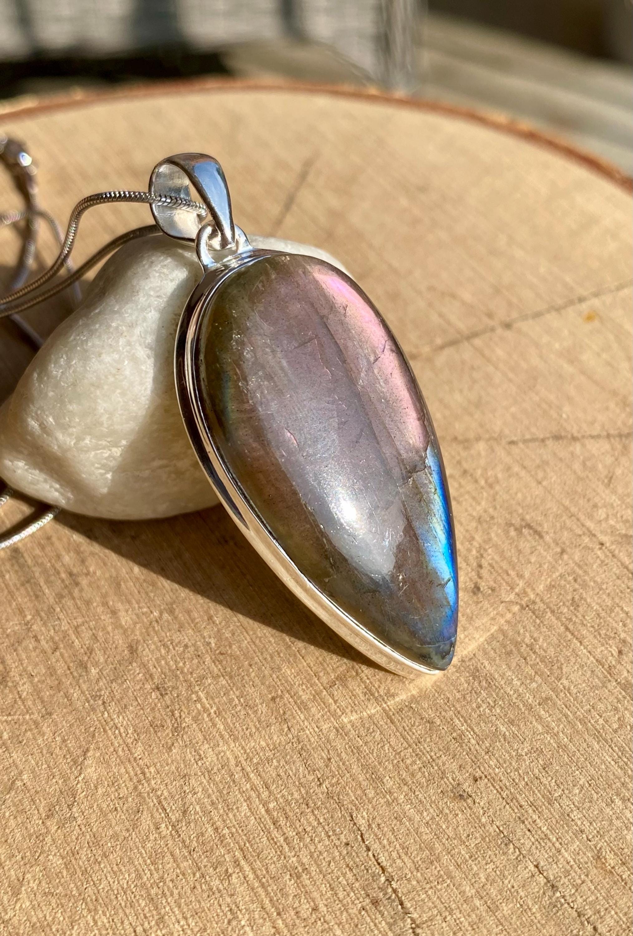 Rare Inverted Teardrop Purple Labradorite 925 Silver Pendant
