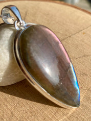 Rare Inverted Teardrop Purple Labradorite 925 Silver Pendant