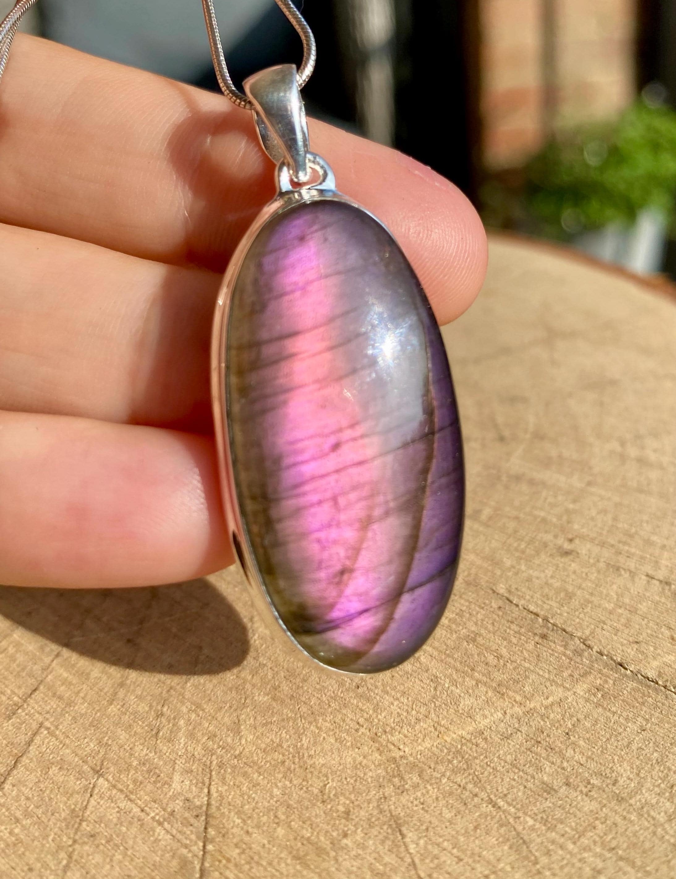 Rare Oval Purple Labradorite 925 Silver Pendant