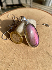 Rare Oval Purple Labradorite 925 Silver Pendant