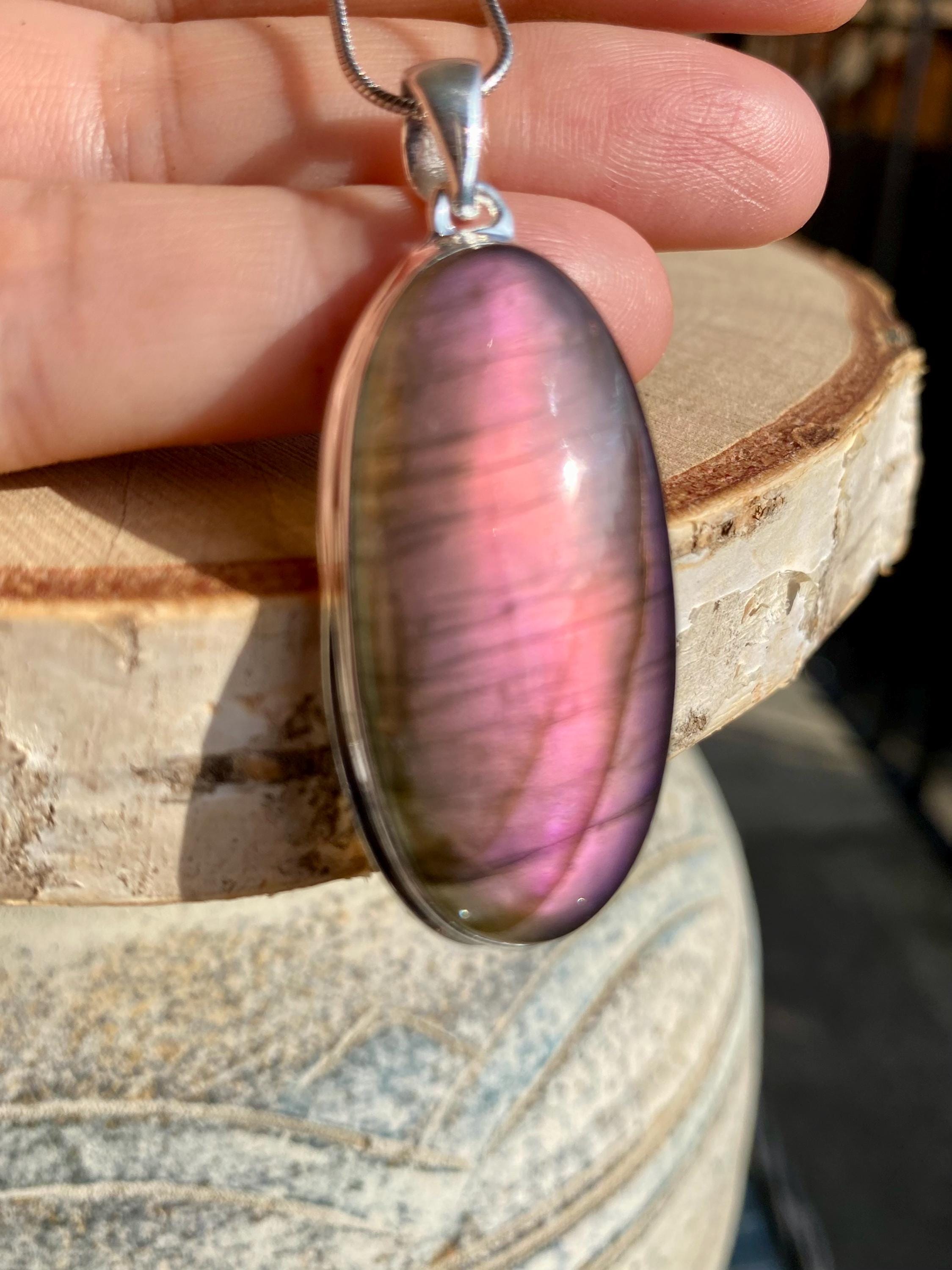 Rare Oval Purple Labradorite 925 Silver Pendant