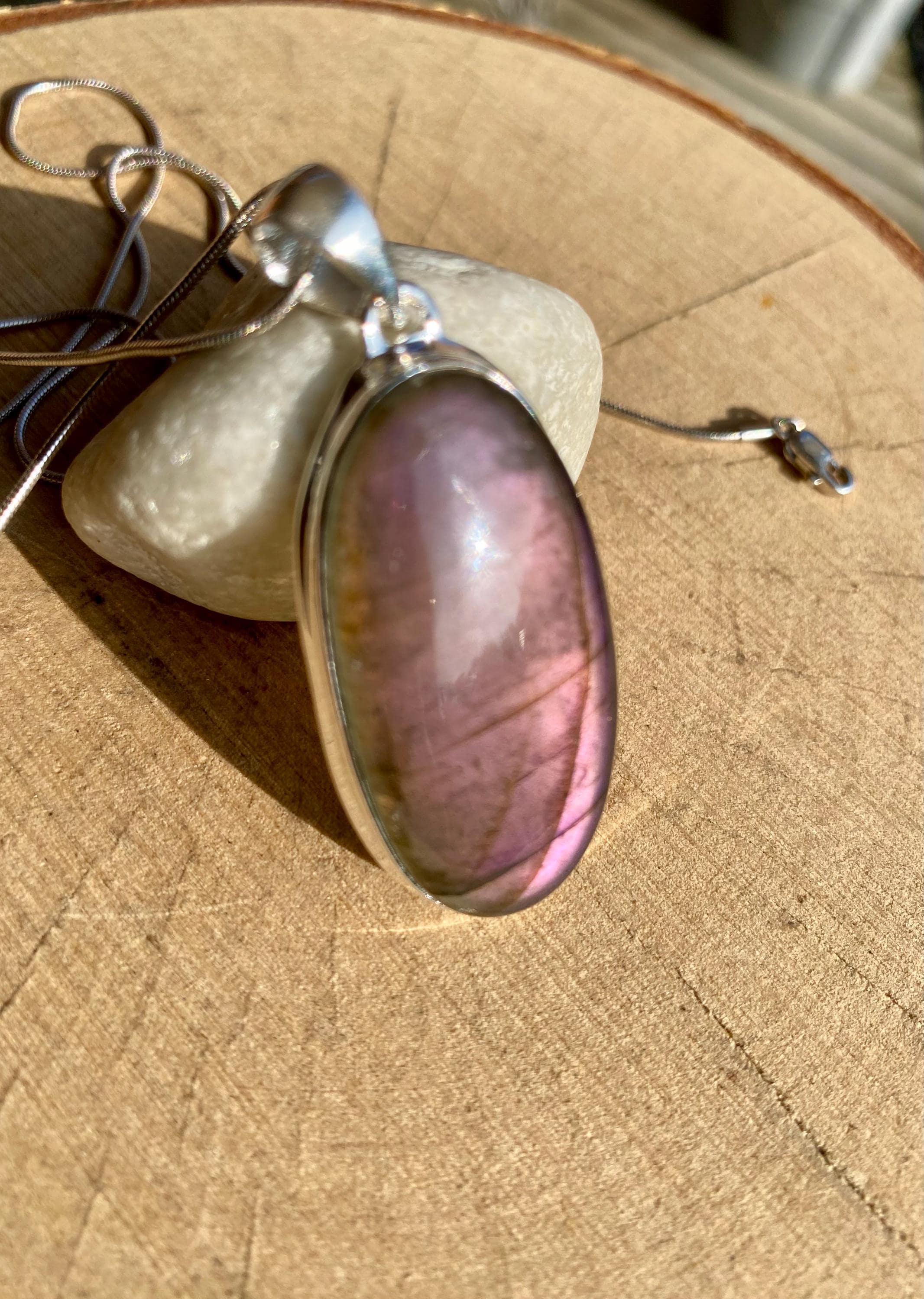 Rare Oval Purple Labradorite 925 Silver Pendant