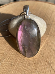 Rare Oval Purple Labradorite 925 Silver Pendant