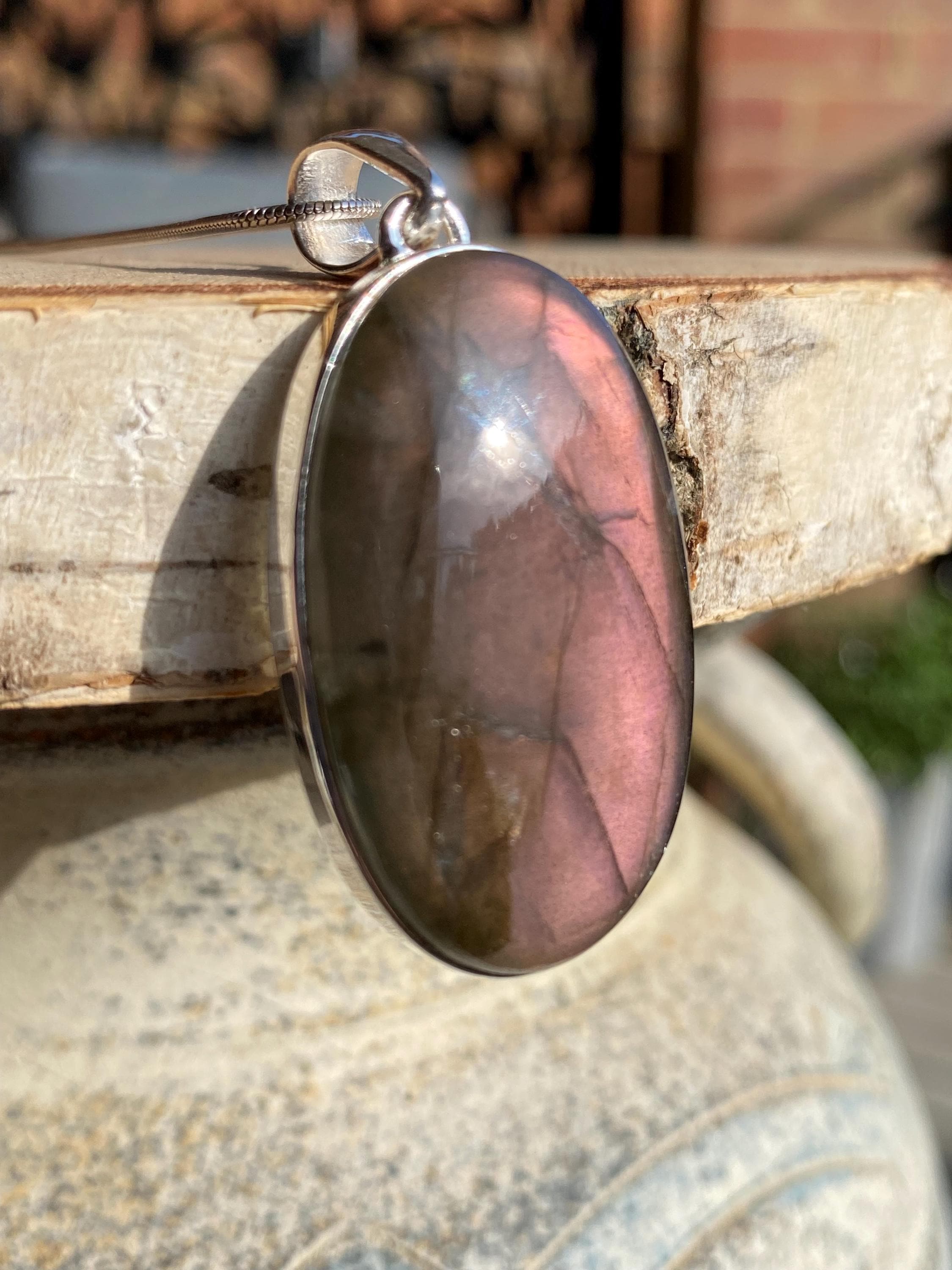 Rare Oval Purple Labradorite 925 Silver Pendant