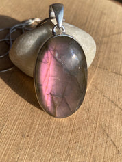 Rare Oval Purple Labradorite 925 Silver Pendant