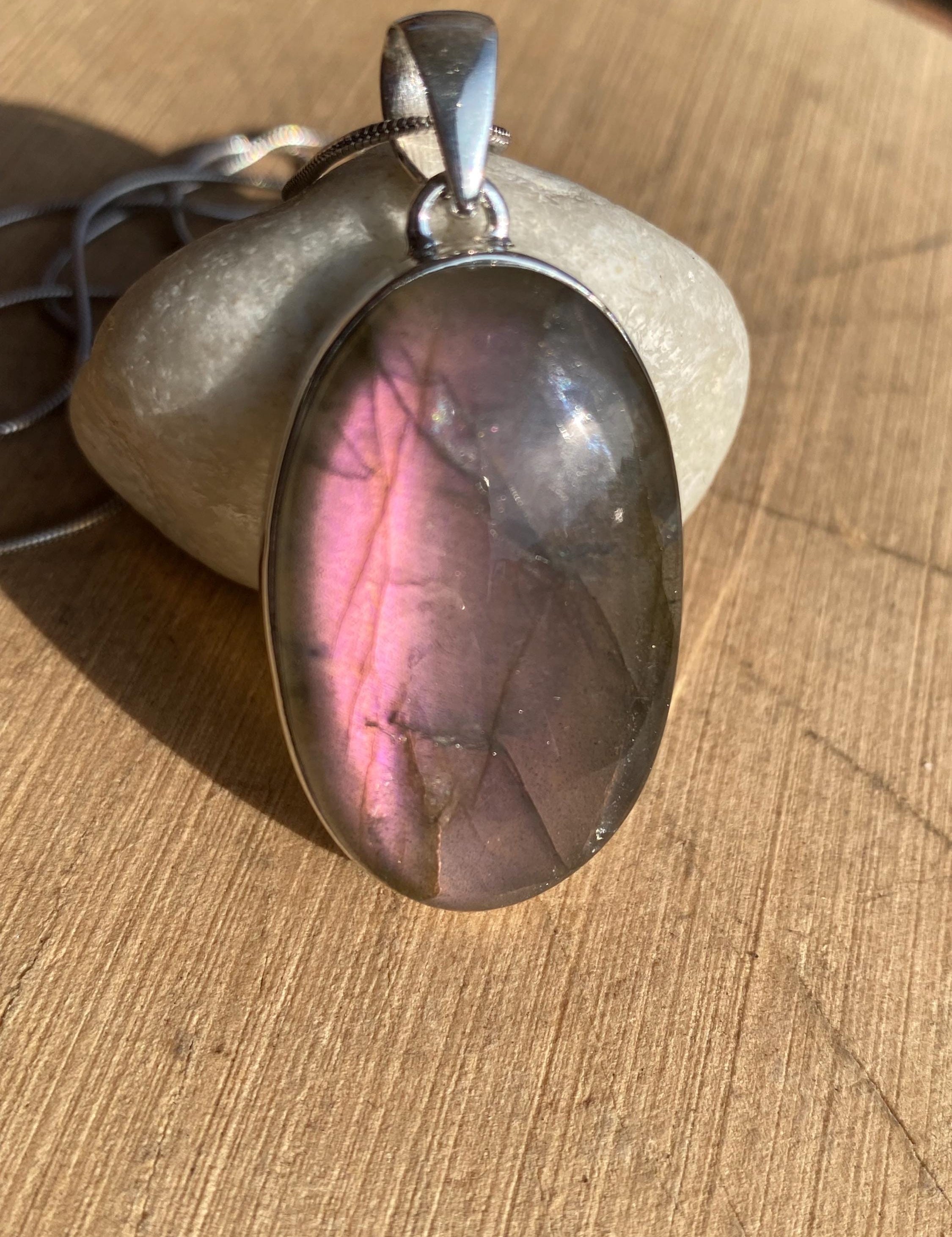 Rare Oval Purple Labradorite 925 Silver Pendant