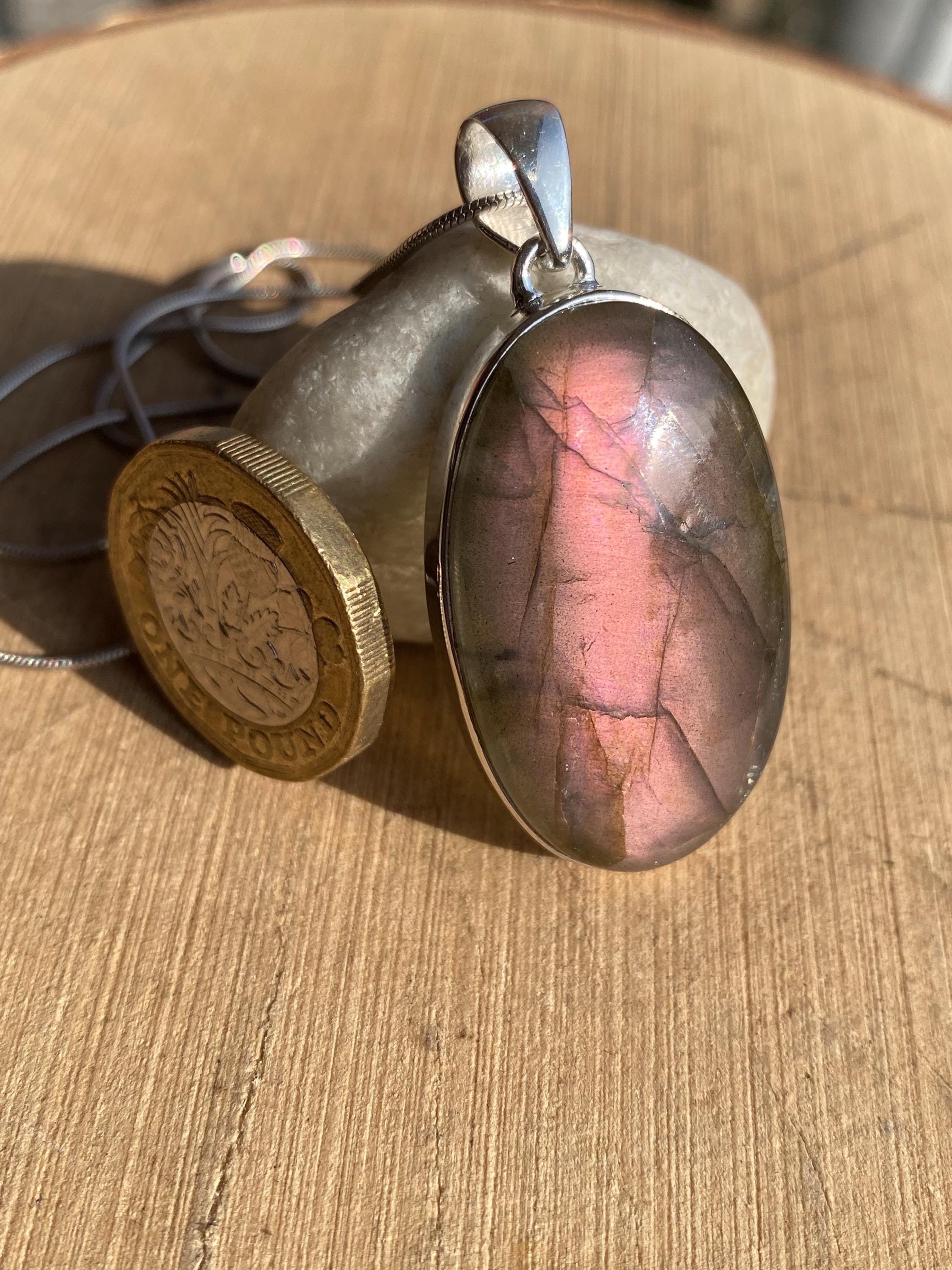 Rare Oval Purple Labradorite 925 Silver Pendant