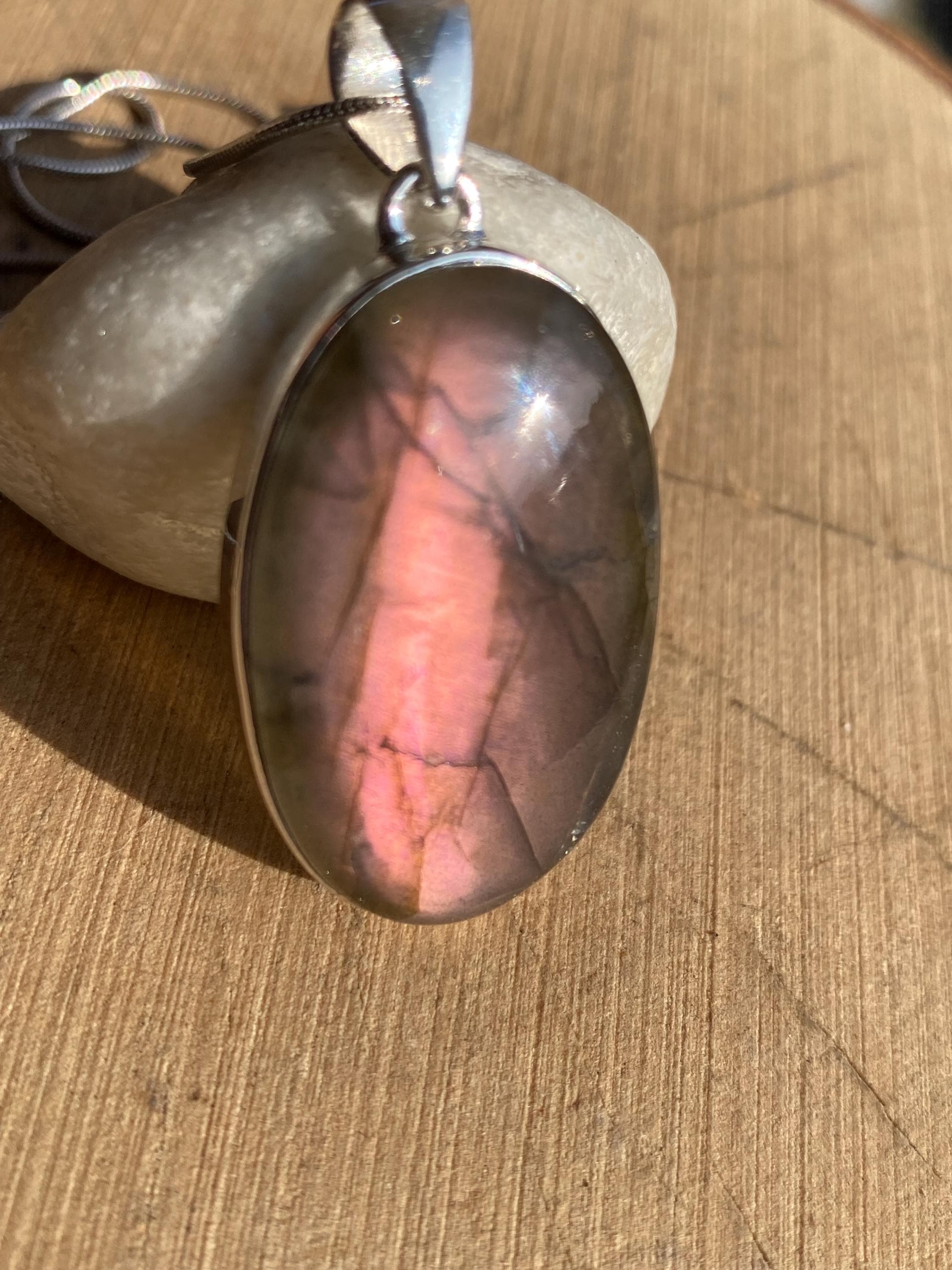 Rare Oval Purple Labradorite 925 Silver Pendant