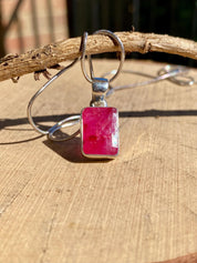 Emerald Cut Raw Ruby 925 Sterling Silver Pendant