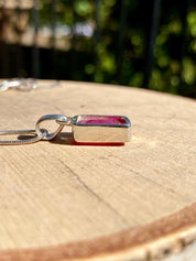 Emerald Cut Raw Ruby 925 Sterling Silver Pendant