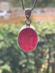 Raw Ruby 925 Sterling Silver Oval Pendant