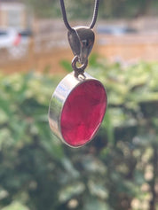Raw Ruby 925 Sterling Silver Oval Pendant