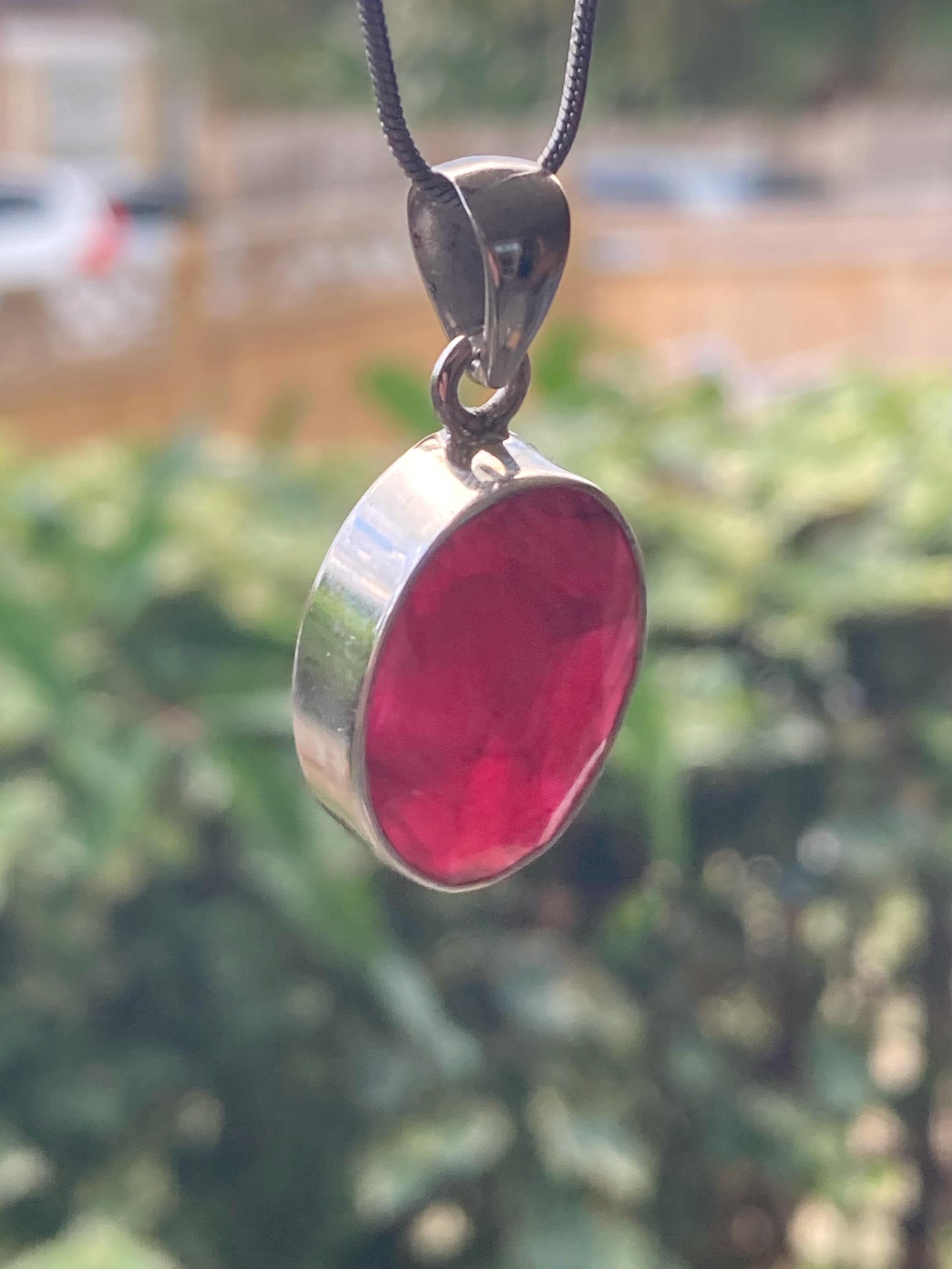 Raw Ruby 925 Sterling Silver Oval Pendant