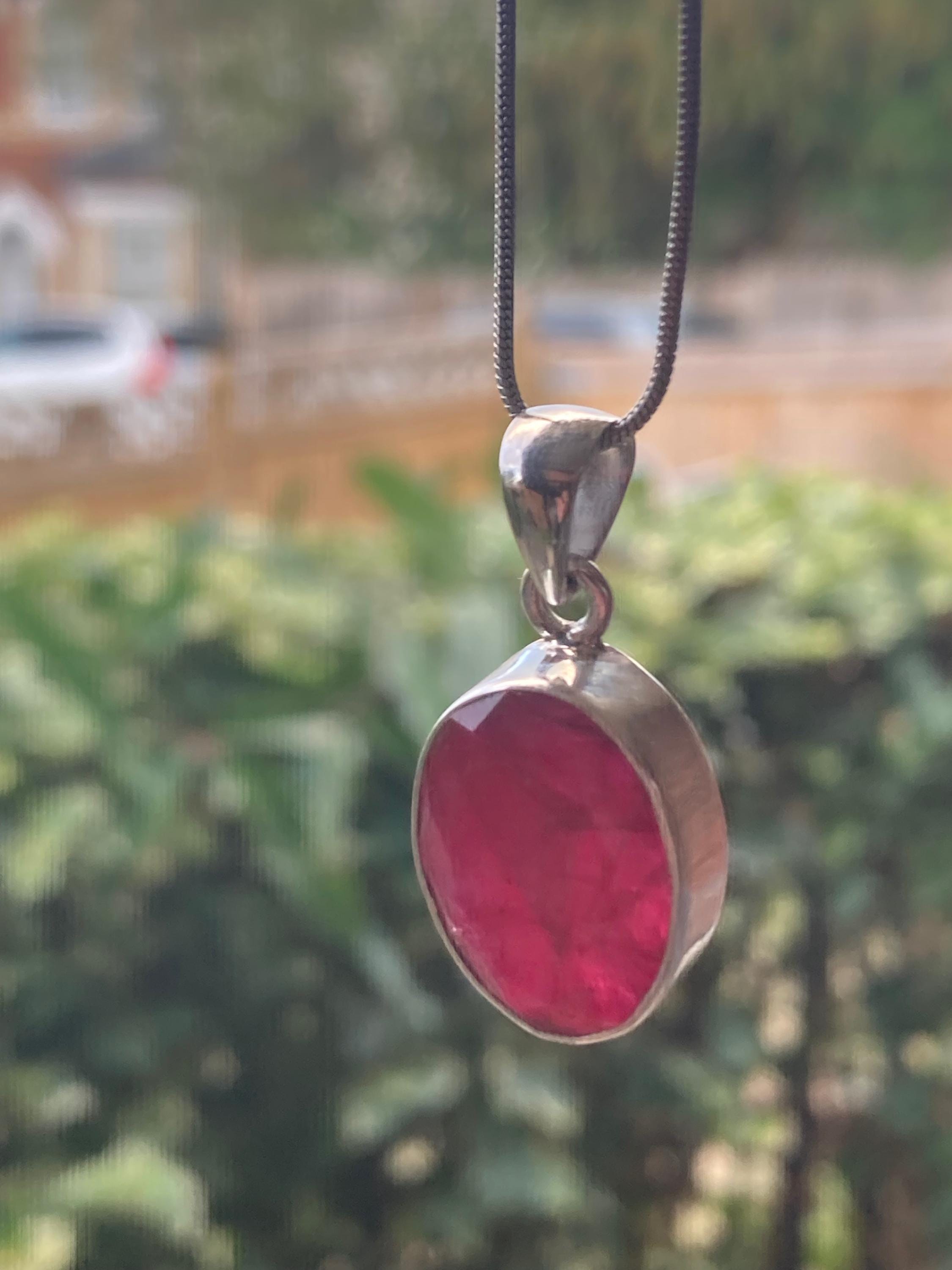 Raw Ruby 925 Sterling Silver Oval Pendant