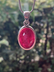 Raw Ruby 925 Sterling Silver Oval Pendant