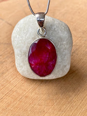Raw Ruby 925 Sterling Silver Oval Pendant
