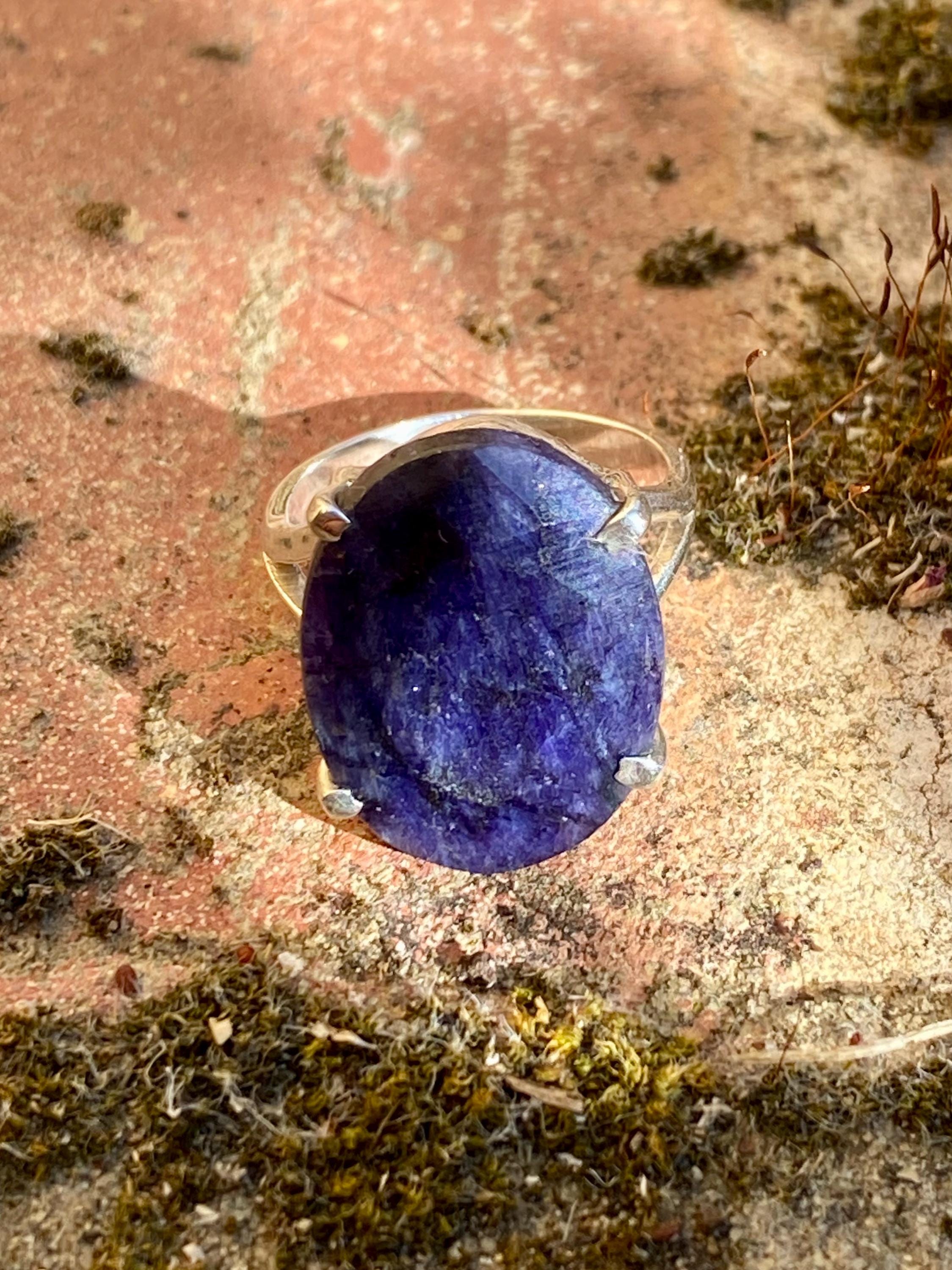 Oval Raw Sapphire 925 Sterling Silver Ring
