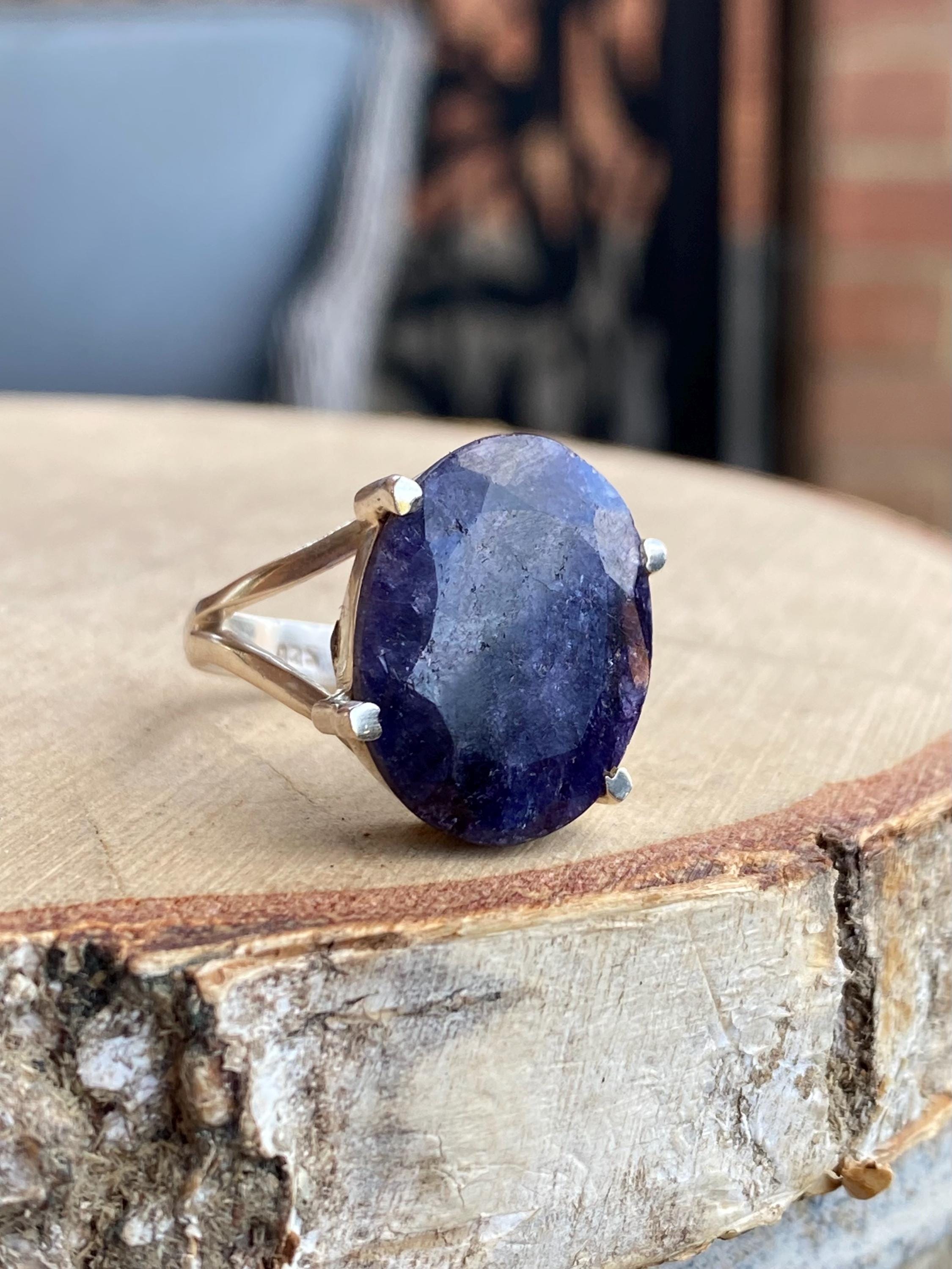 Oval Raw Sapphire 925 Sterling Silver Ring