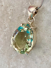 Green Amethyst (Prasiolite) and Silver Teardrop Pendant
